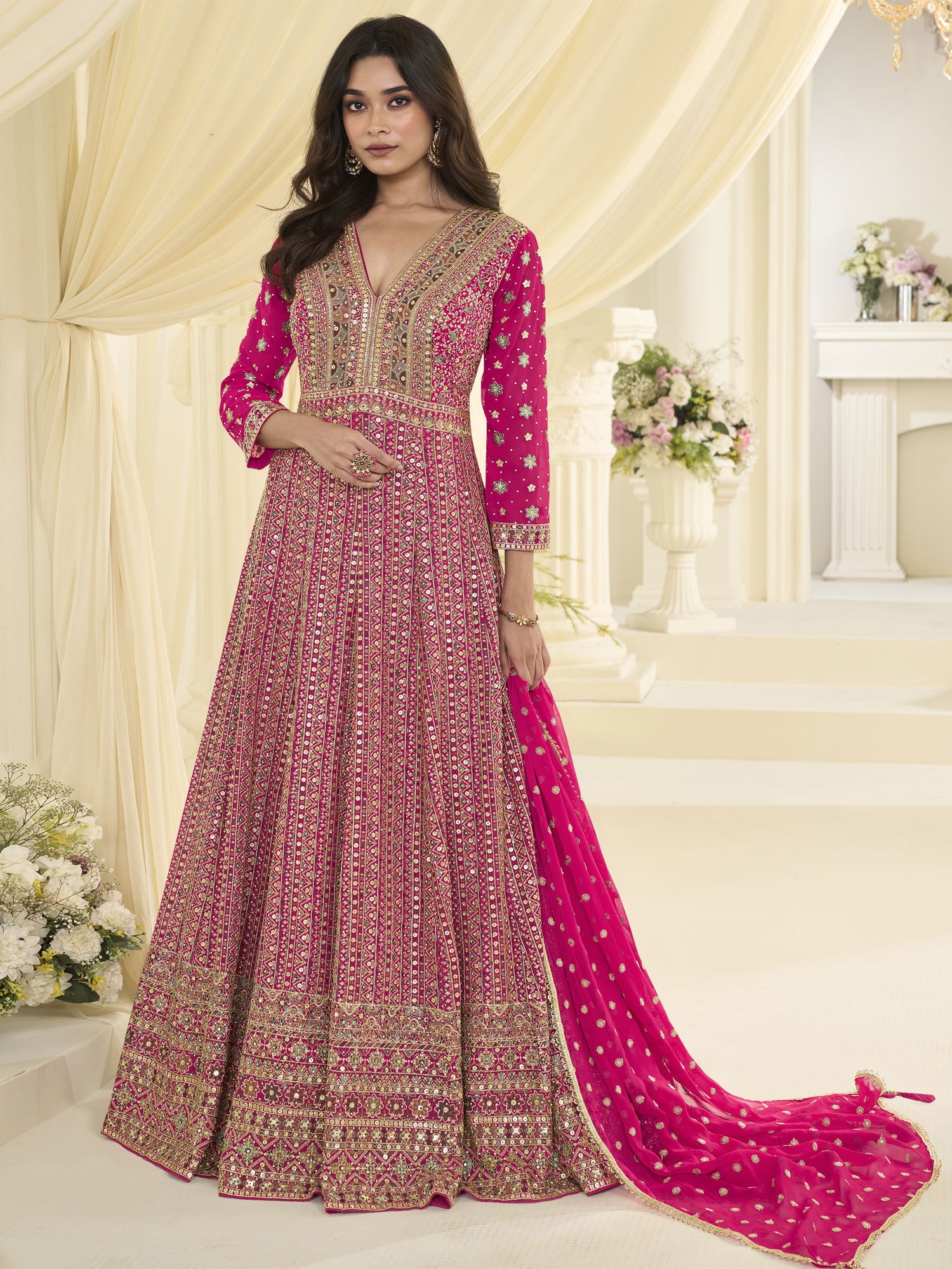 Rani Pink Anarkali Style Georgette Salwar Kameez