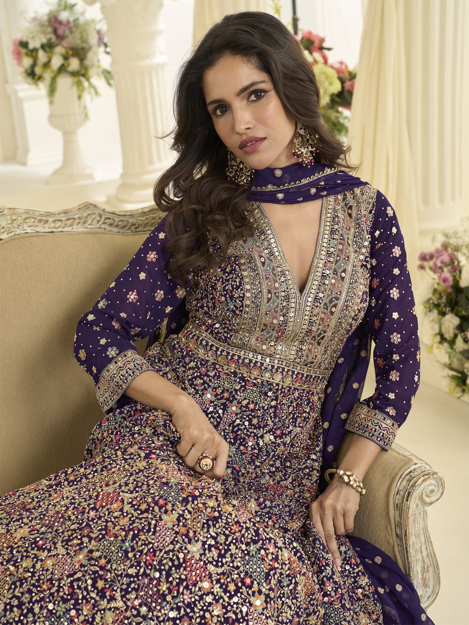Blue Georgette Anarkali Suit In Heavy Embroidery