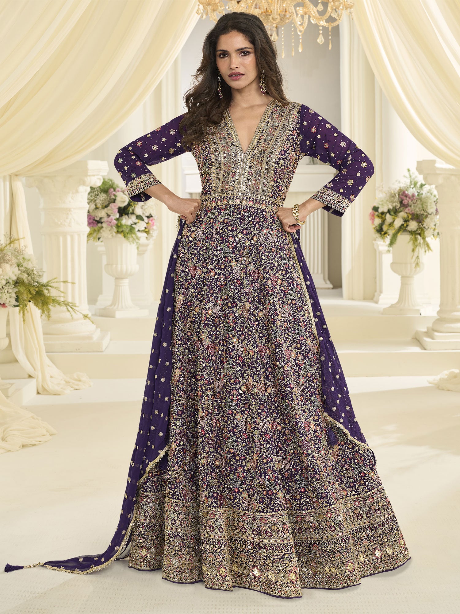 Blue Georgette Anarkali Suit In Heavy Embroidery