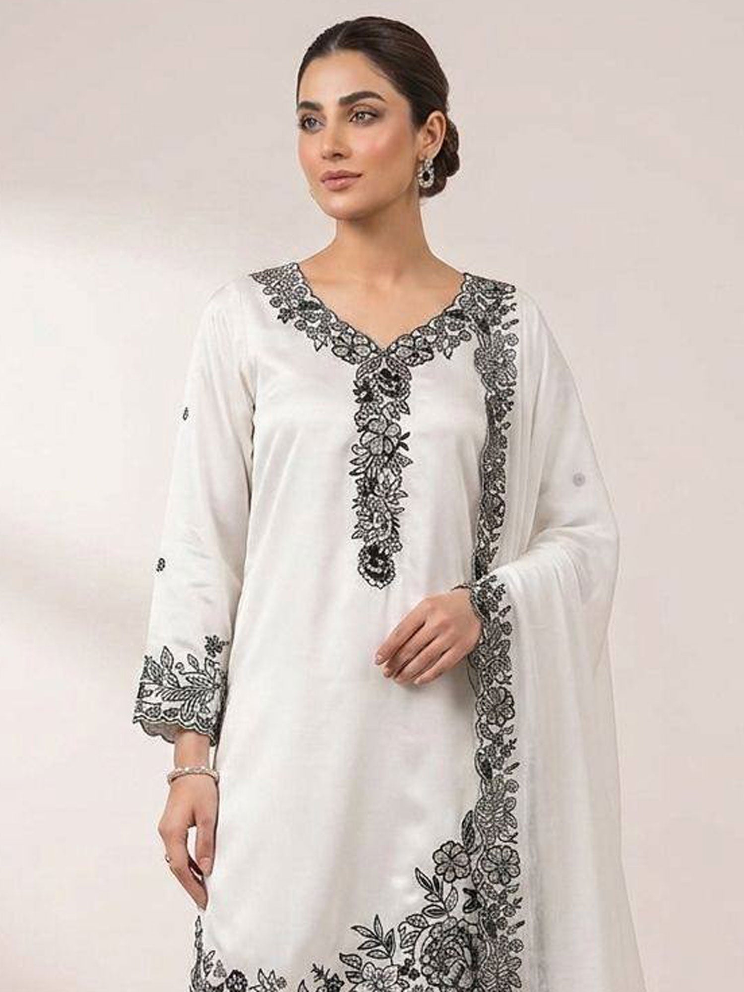 White Readymade Crepe Palazzo Style Salwar Suit