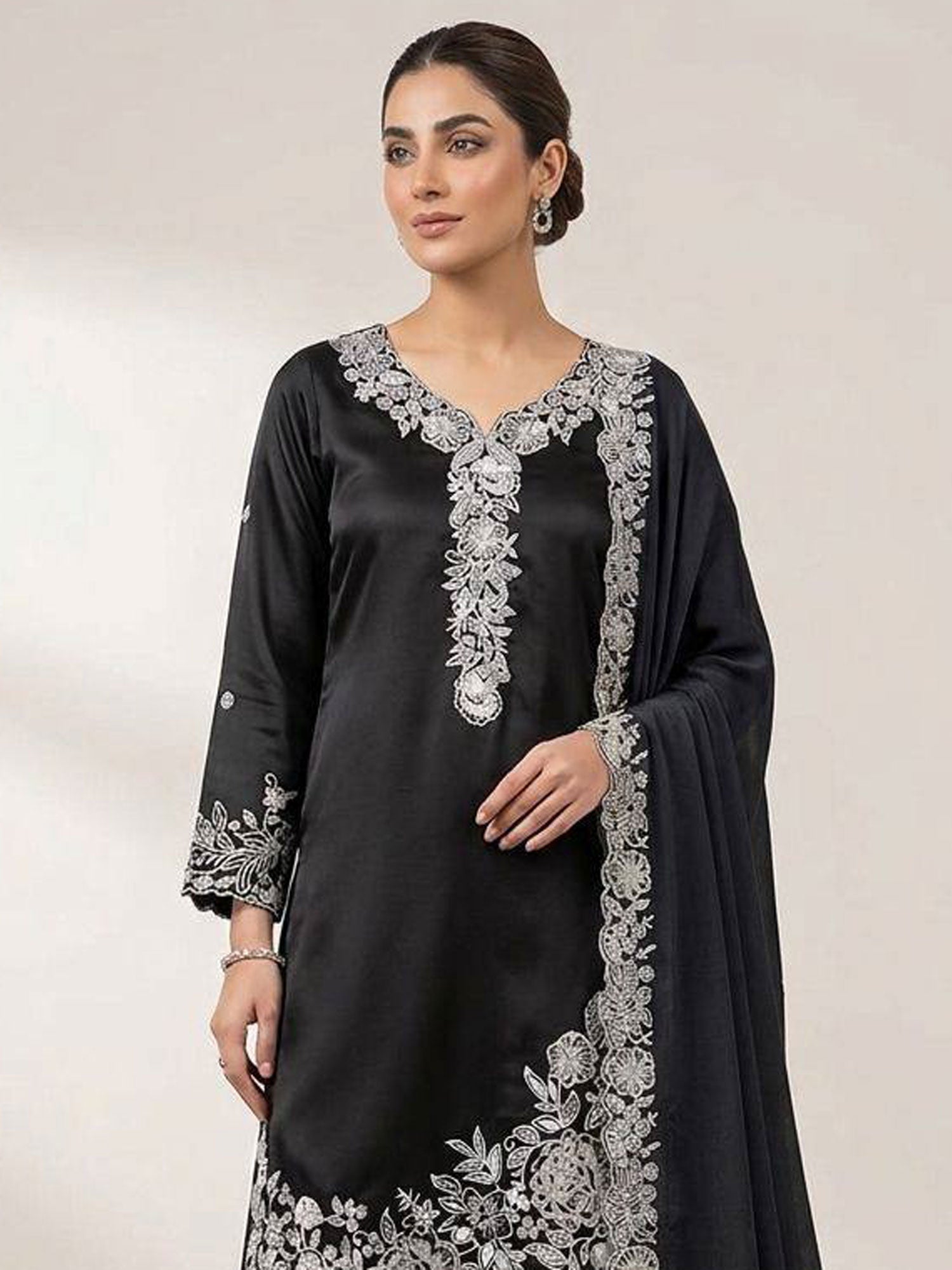 Black Party Palazzo Suit With Dupatta In Organza