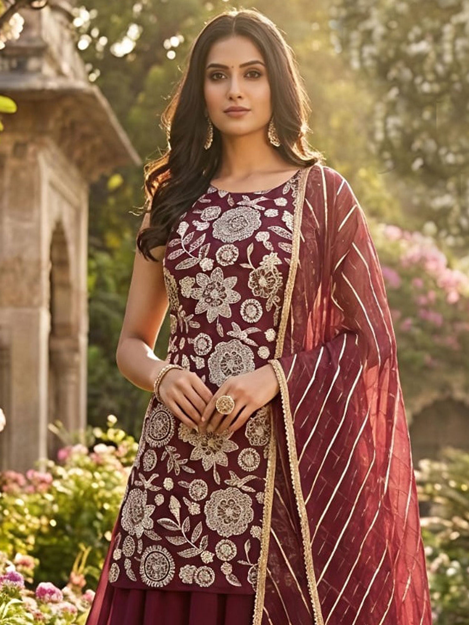 Maroon Floral Work Pakistani Style Salwar Suit