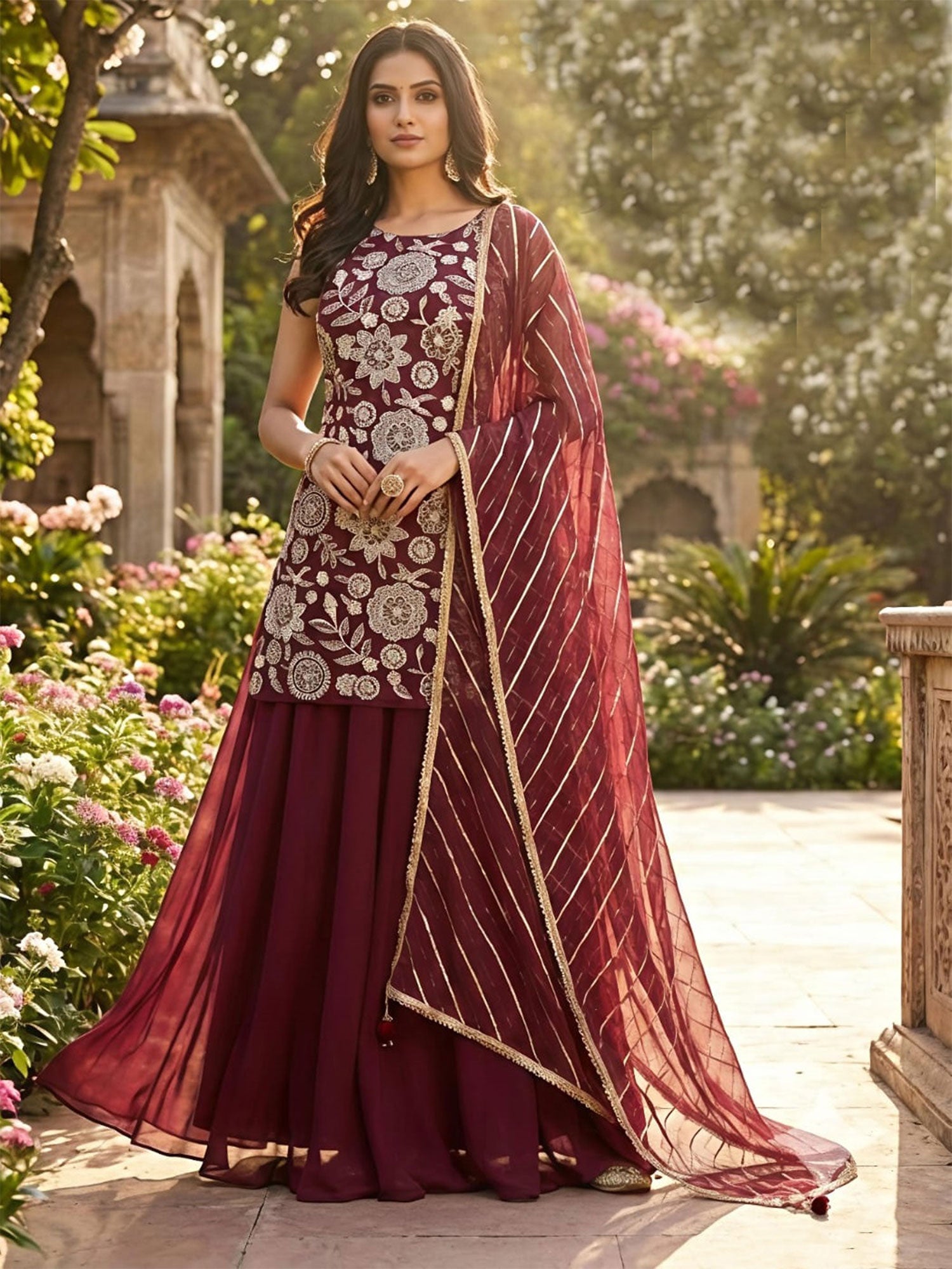 Maroon Floral Work Pakistani Style Salwar Suit