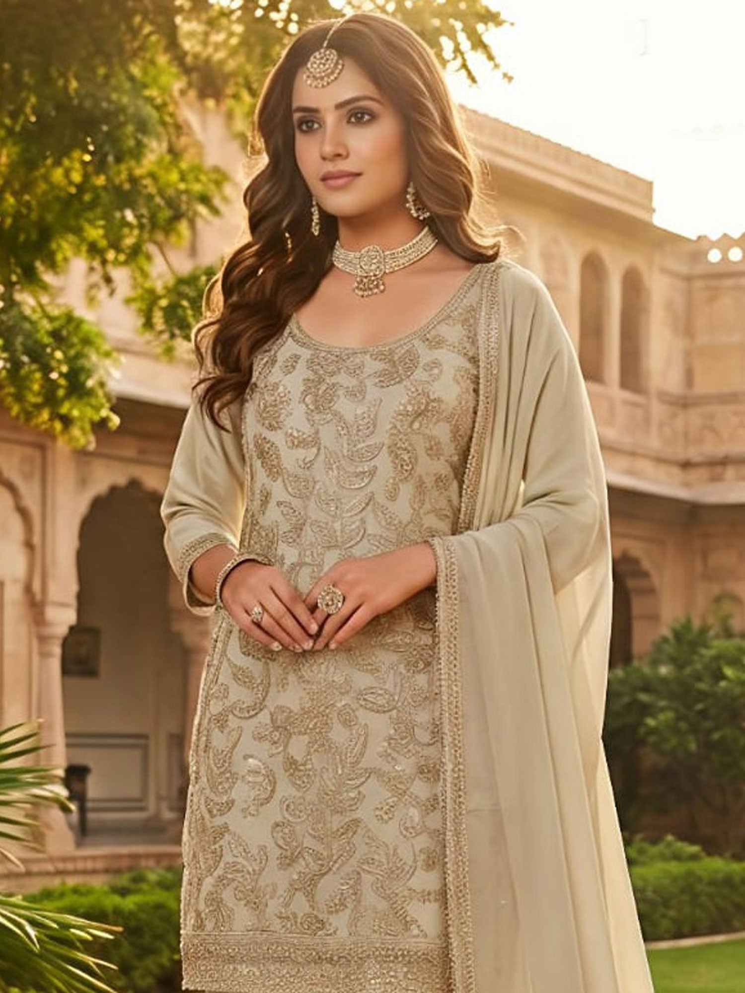 Brown Embroidered Salwar Suit In Punjabi Style