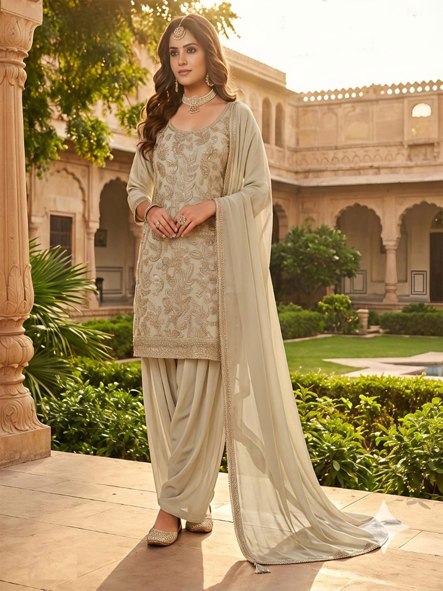 Brown Embroidered Salwar Suit In Punjabi Style
