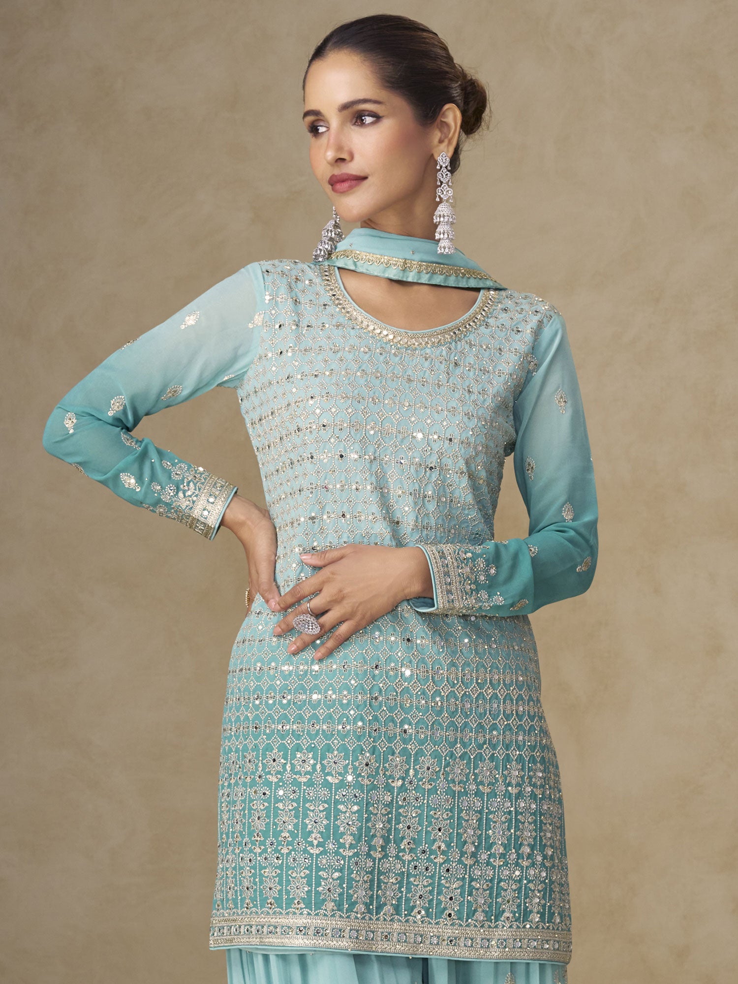 Blue Sequins Work Embellished Salwar Kameez