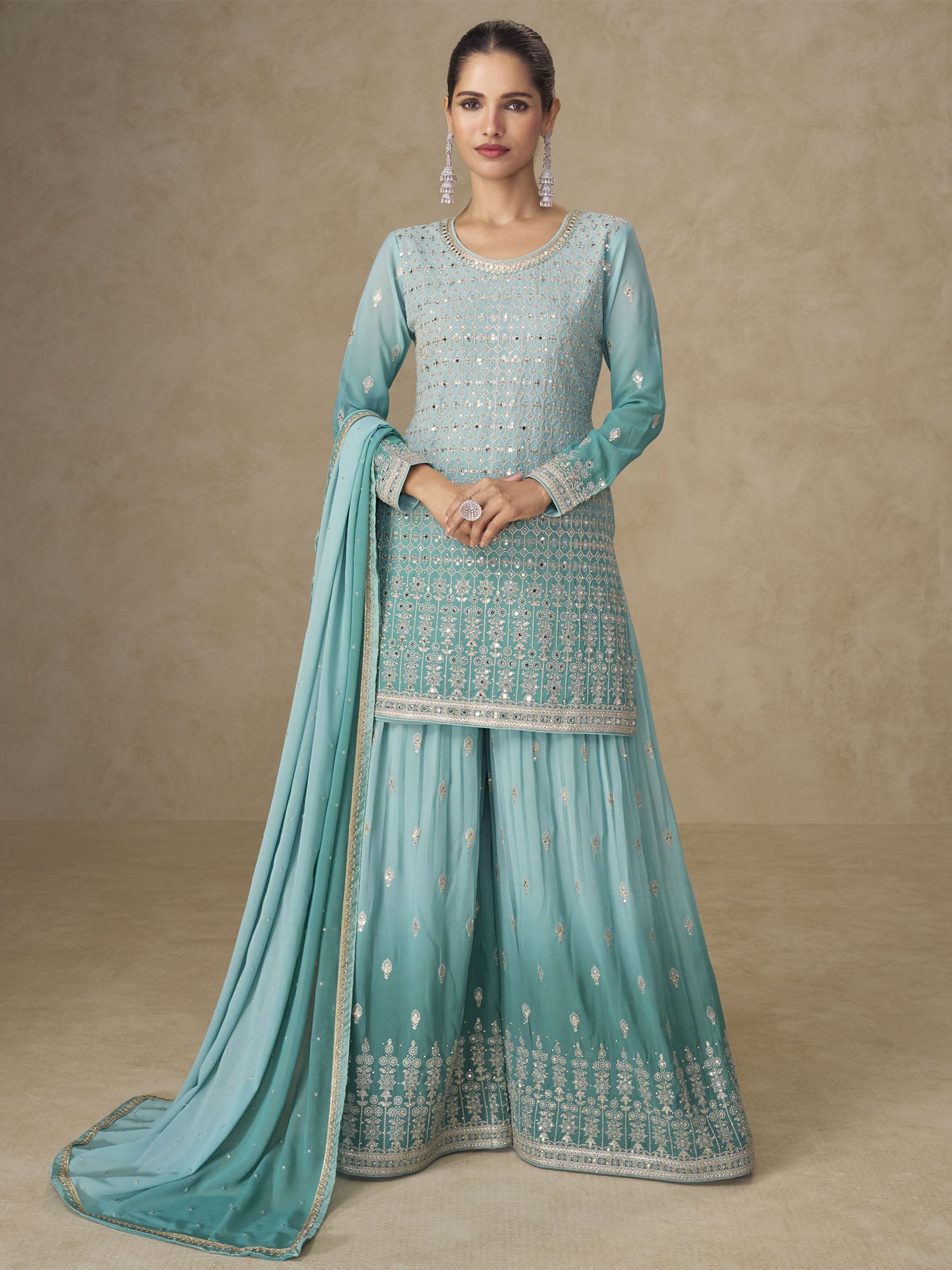 Blue Sequins Work Embellished Salwar Kameez