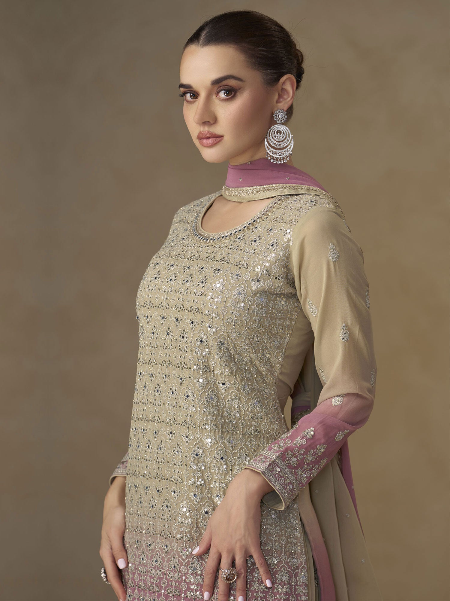 Pink And Beige Ombre Shaded Georgette Salwar Suit