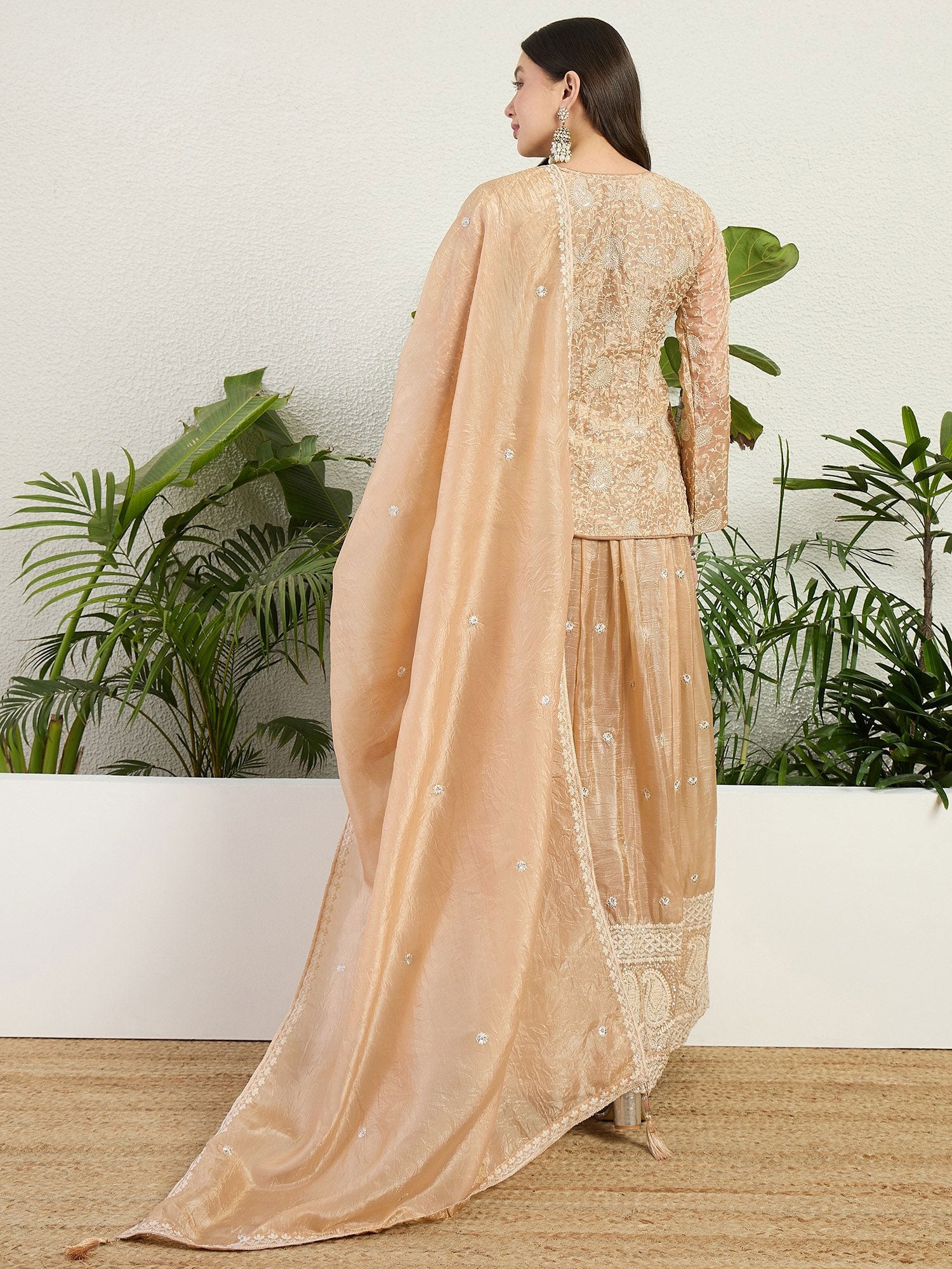 Cream Organza Palazzo Suit With Straight Kameez