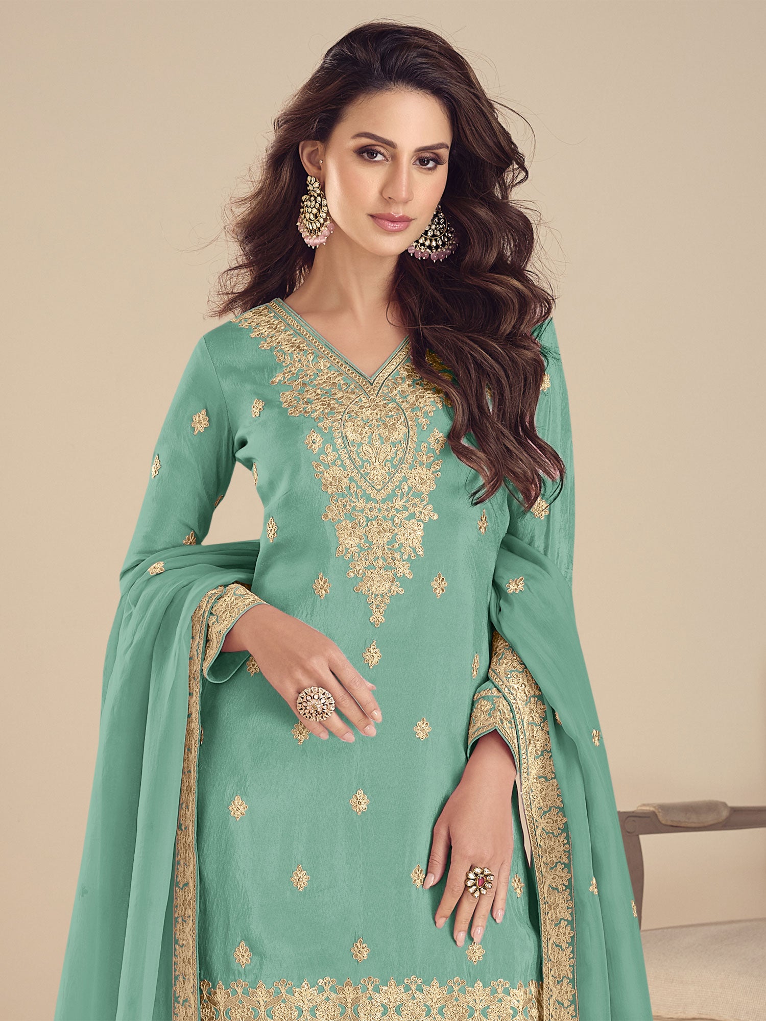 Rama Green Silk Salwar Suit With Dupatta