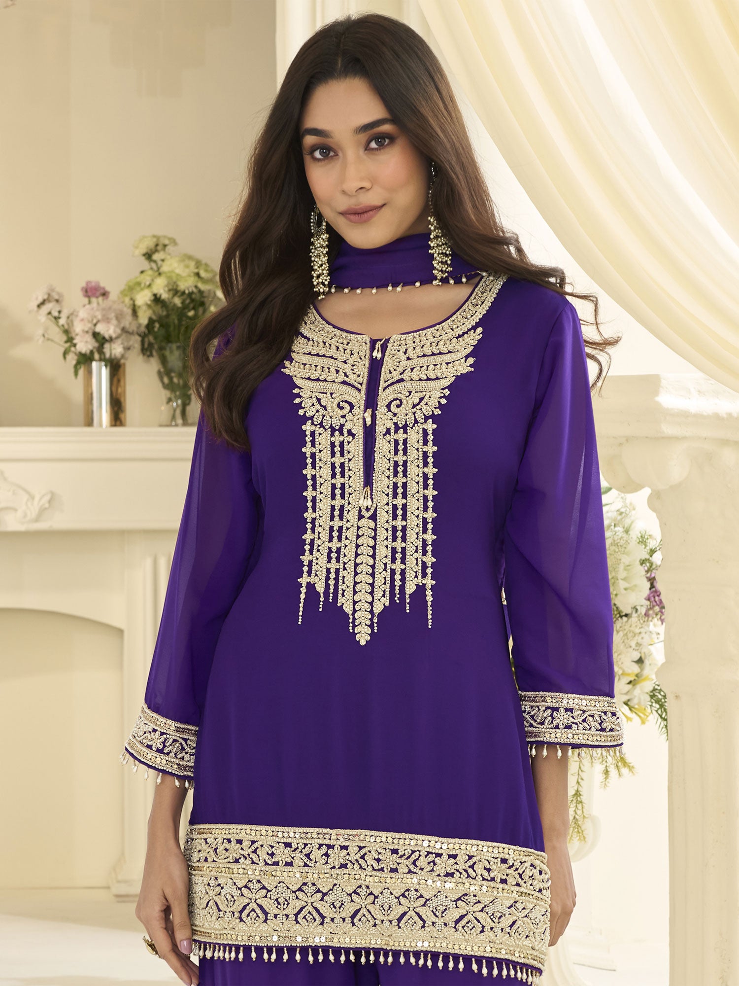 Purple Georgette Sharara Suit In Pakistani Style