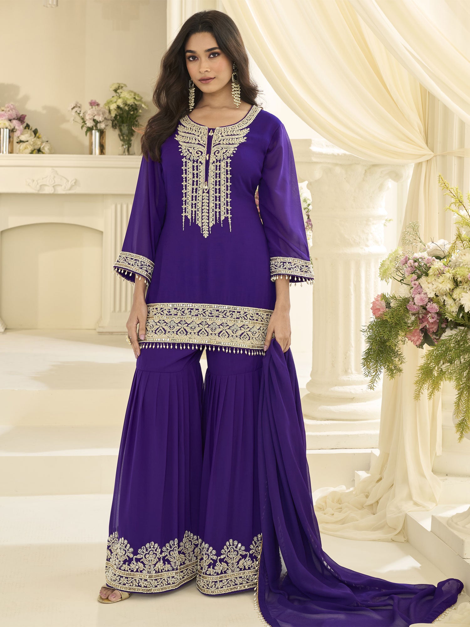 Purple Georgette Sharara Suit In Pakistani Style