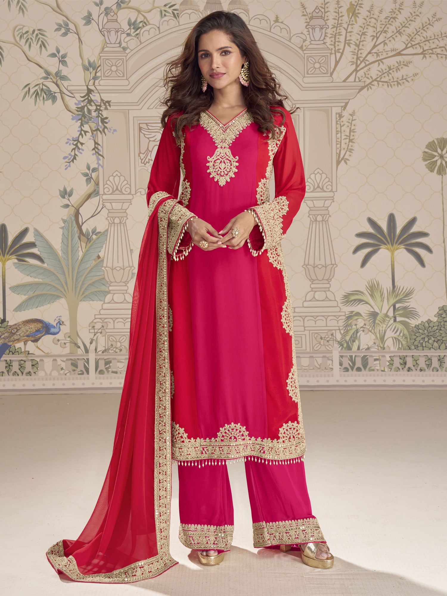 Red And Pink Pakistani Style Salwar Kameez