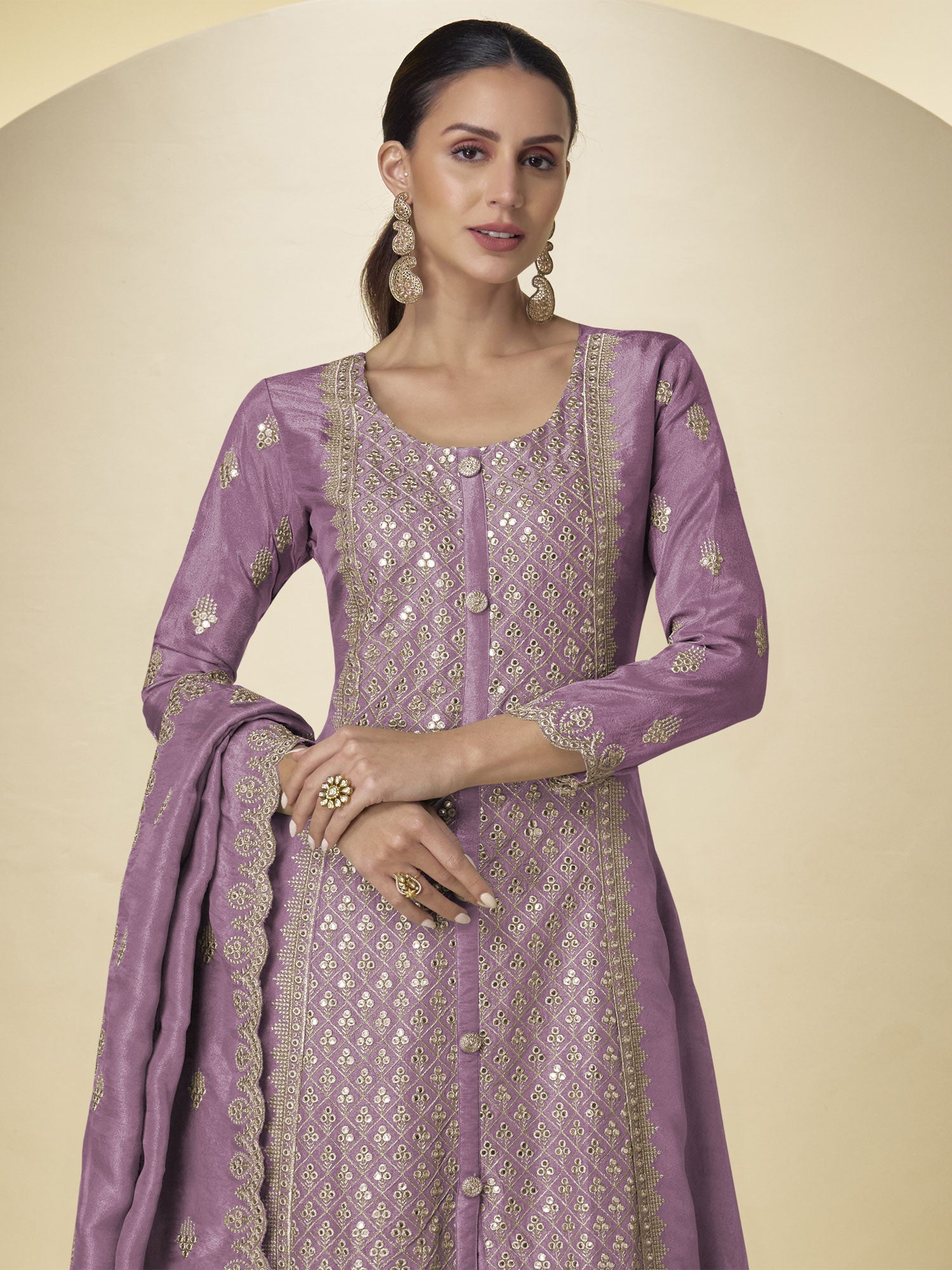 Purple Silk Salwar Suit With Anarkali Kameez