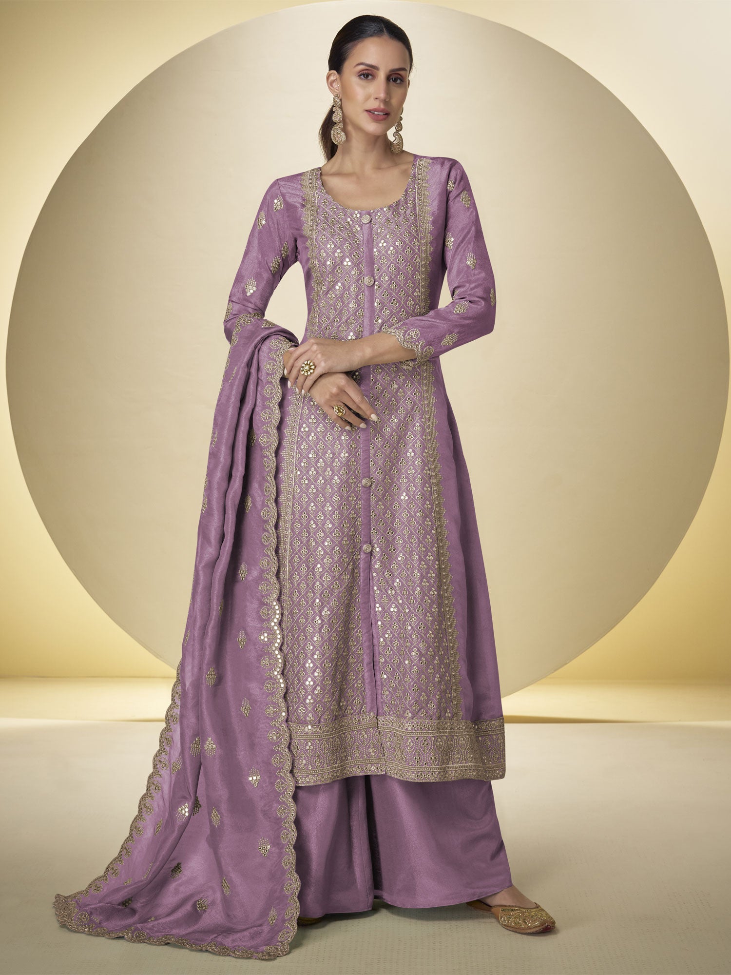 Purple Silk Salwar Suit With Anarkali Kameez