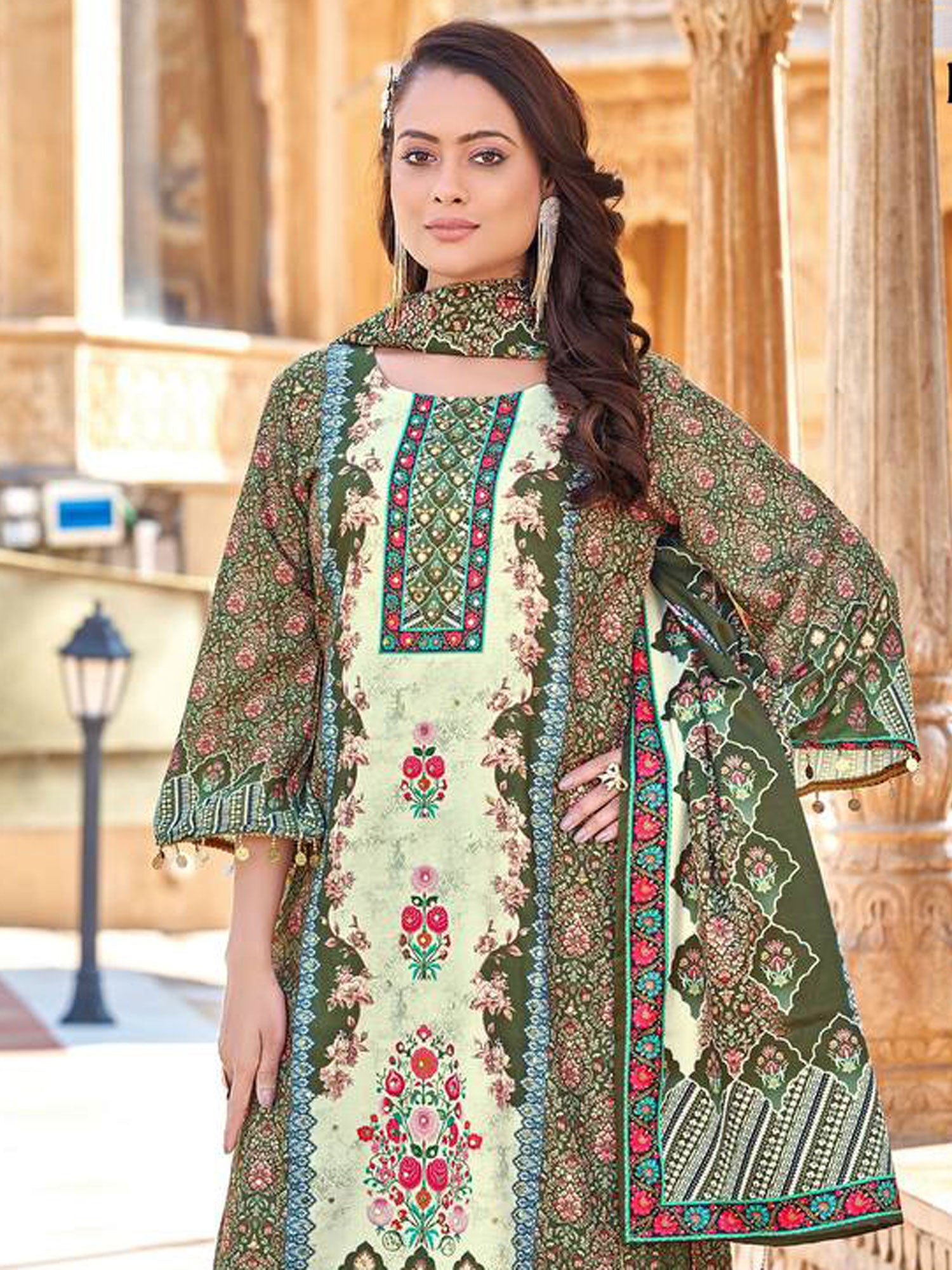 Green Satin Palazzo Suit In Pakistani Style