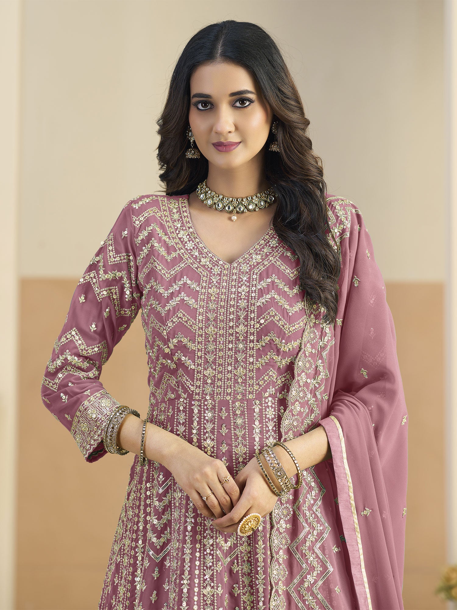 Pink Zari Embroidered Wedding Salwar Suit