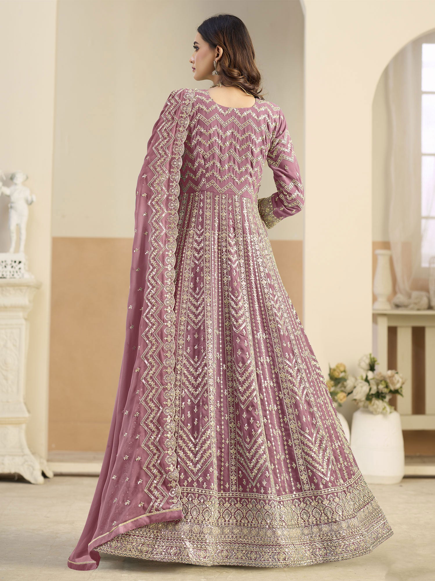 Pink Zari Embroidered Wedding Salwar Suit