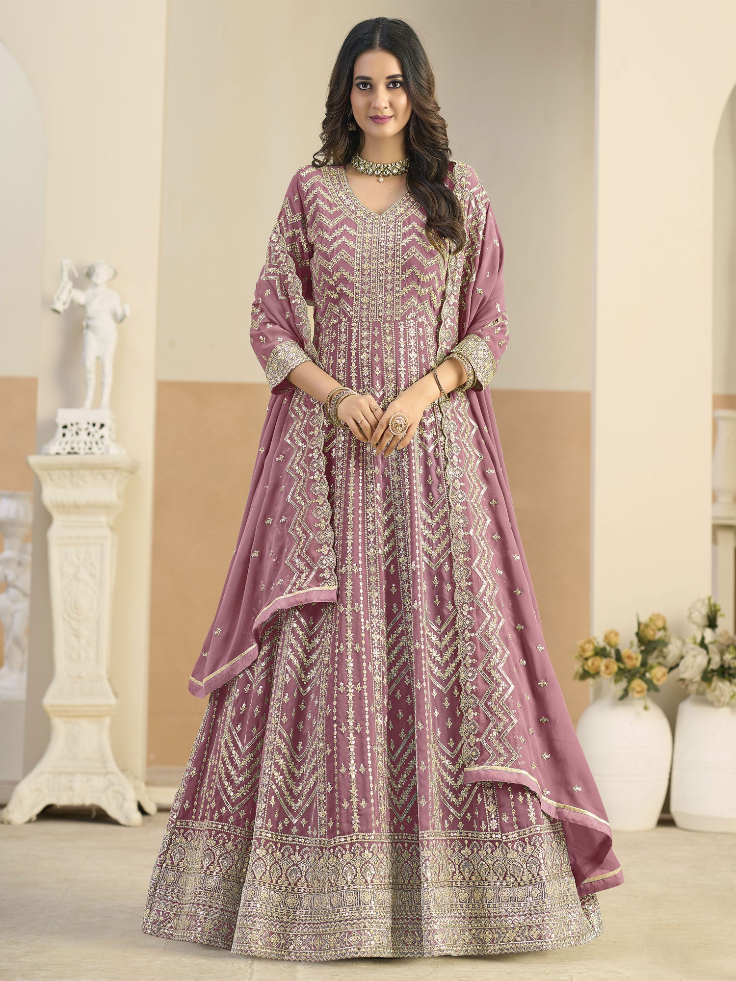 Pink Zari Embroidered Wedding Salwar Suit