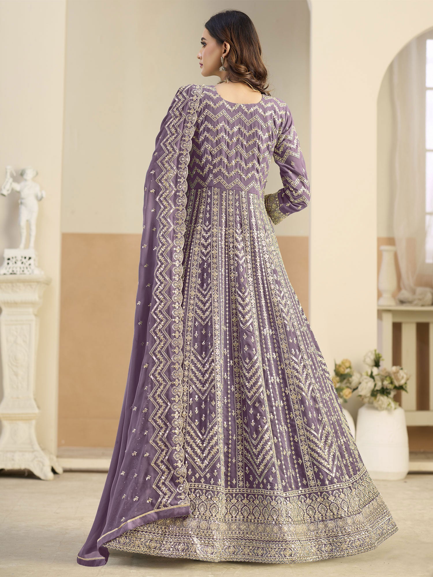 Purple Sequins Work Embellished Salwar Kameez