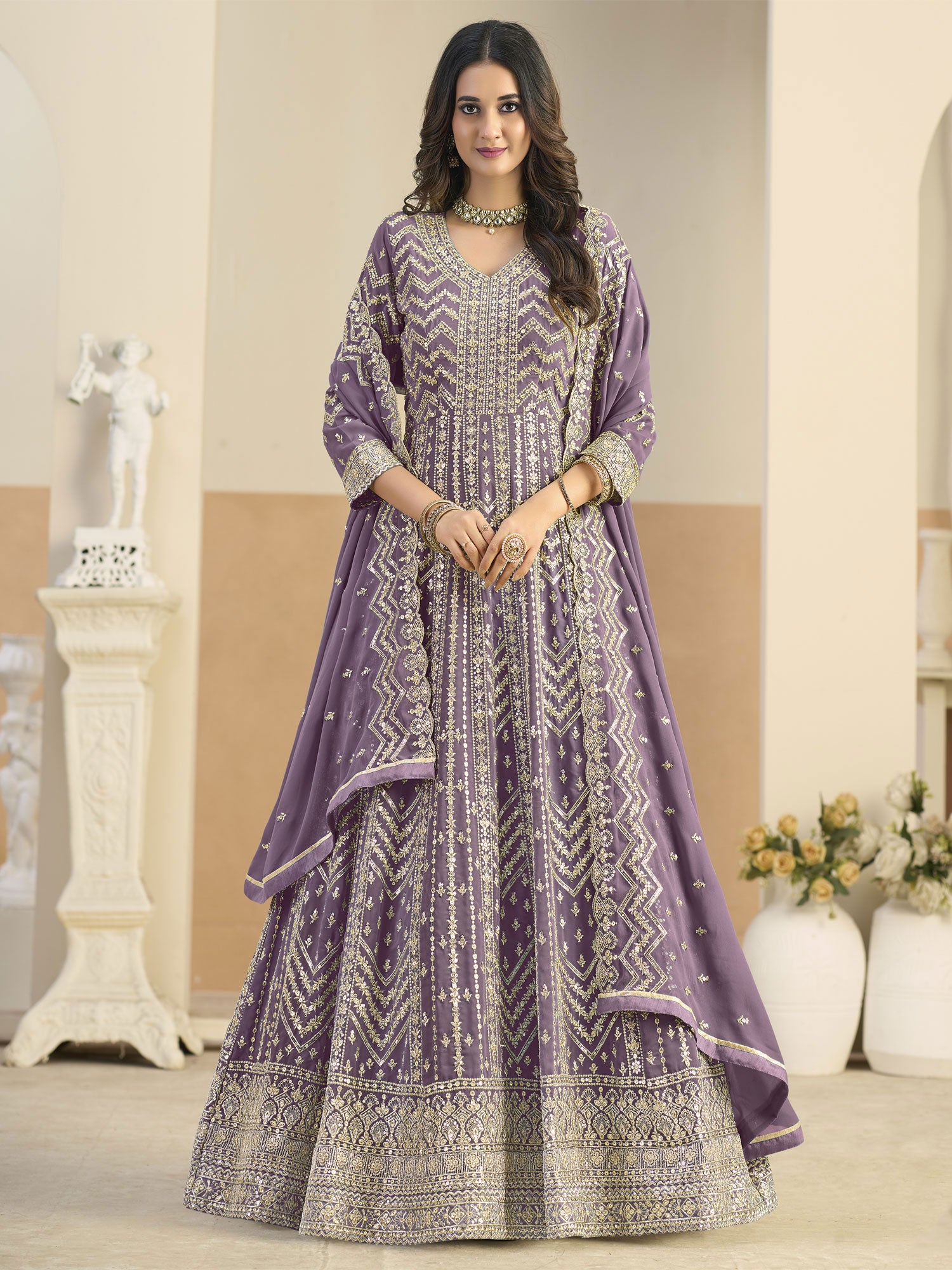 Purple Sequins Work Embellished Salwar Kameez