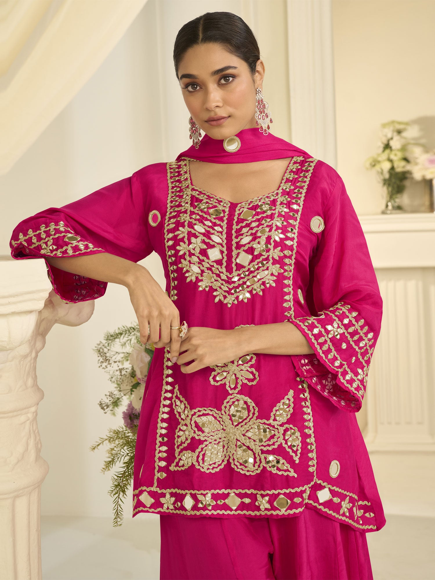 Rani Pink Heavy Mirror Work Salwar Kameez