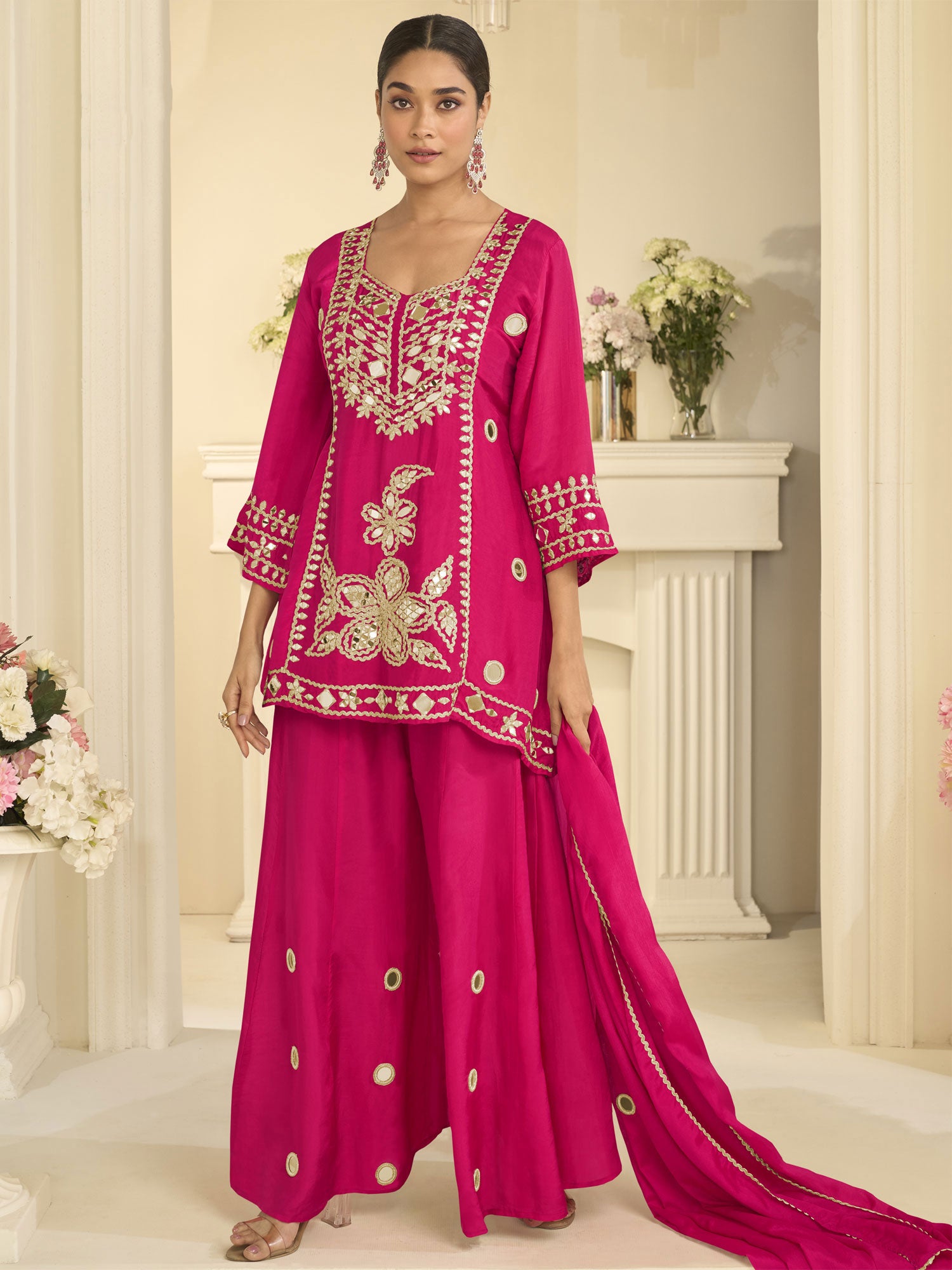 Rani Pink Heavy Mirror Work Salwar Kameez