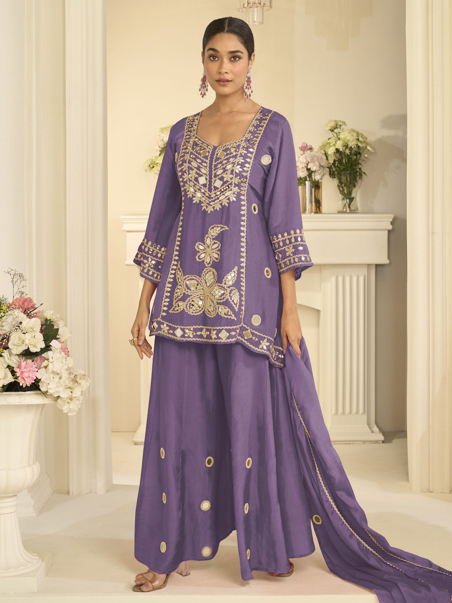 Purple Chinon Silk Party Salwar Kameez