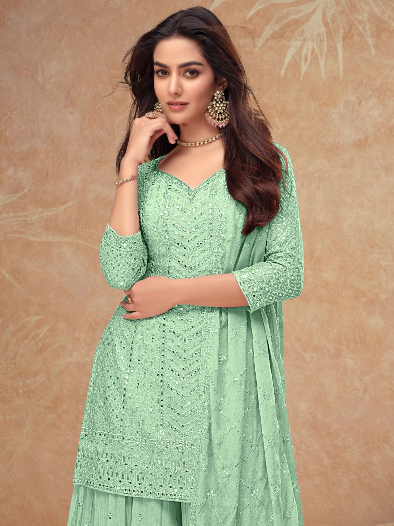 Light Green Mirror Work Salwar Kameez