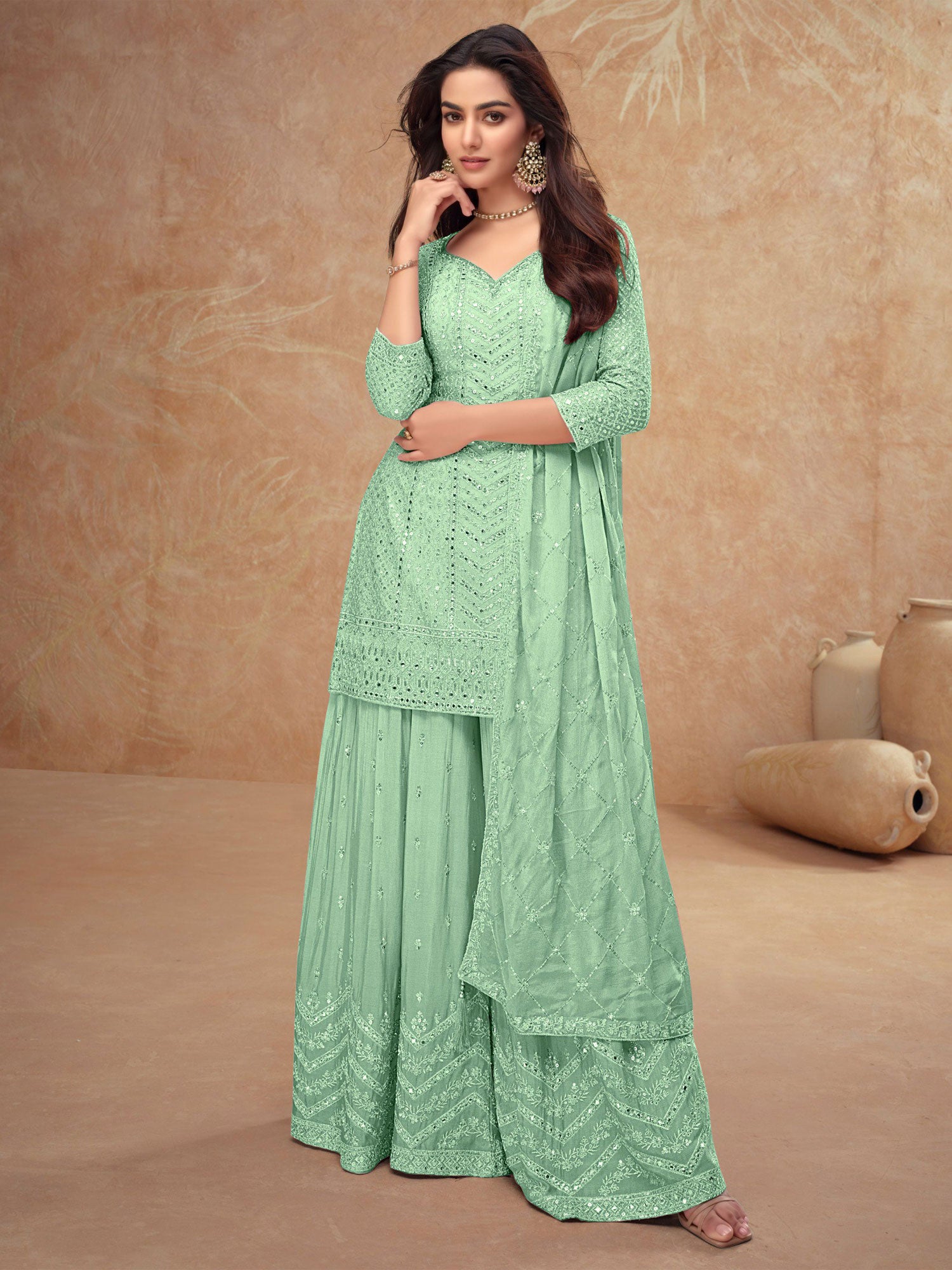 Light Green Mirror Work Salwar Kameez