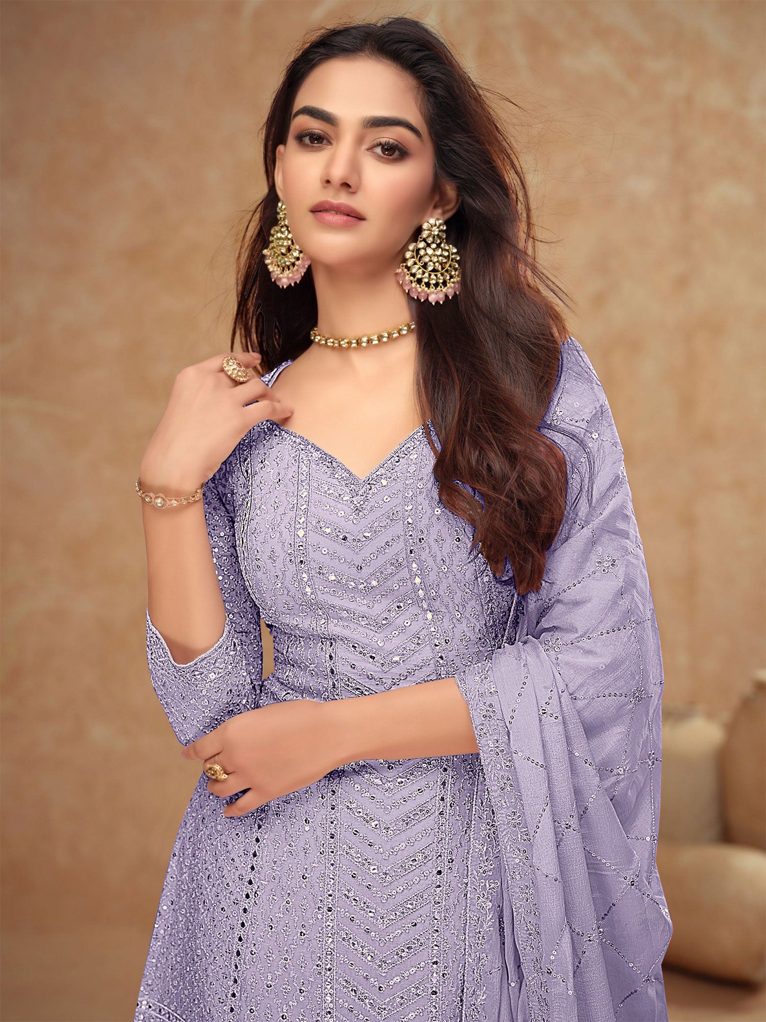 Lilac Embroidered Readymade Salwar Kameez