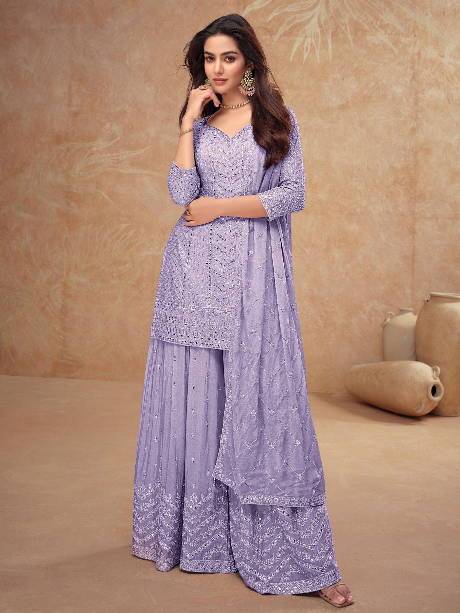 Lilac Embroidered Readymade Salwar Kameez