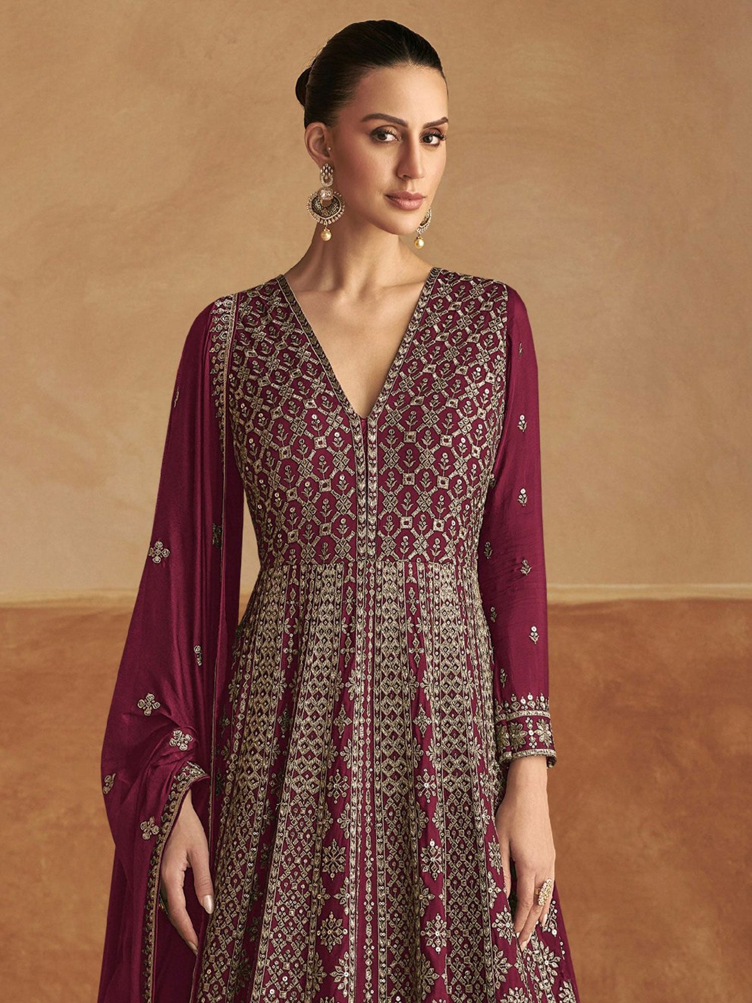 Wine Wedding Wear Salwar Kameez In Silk
