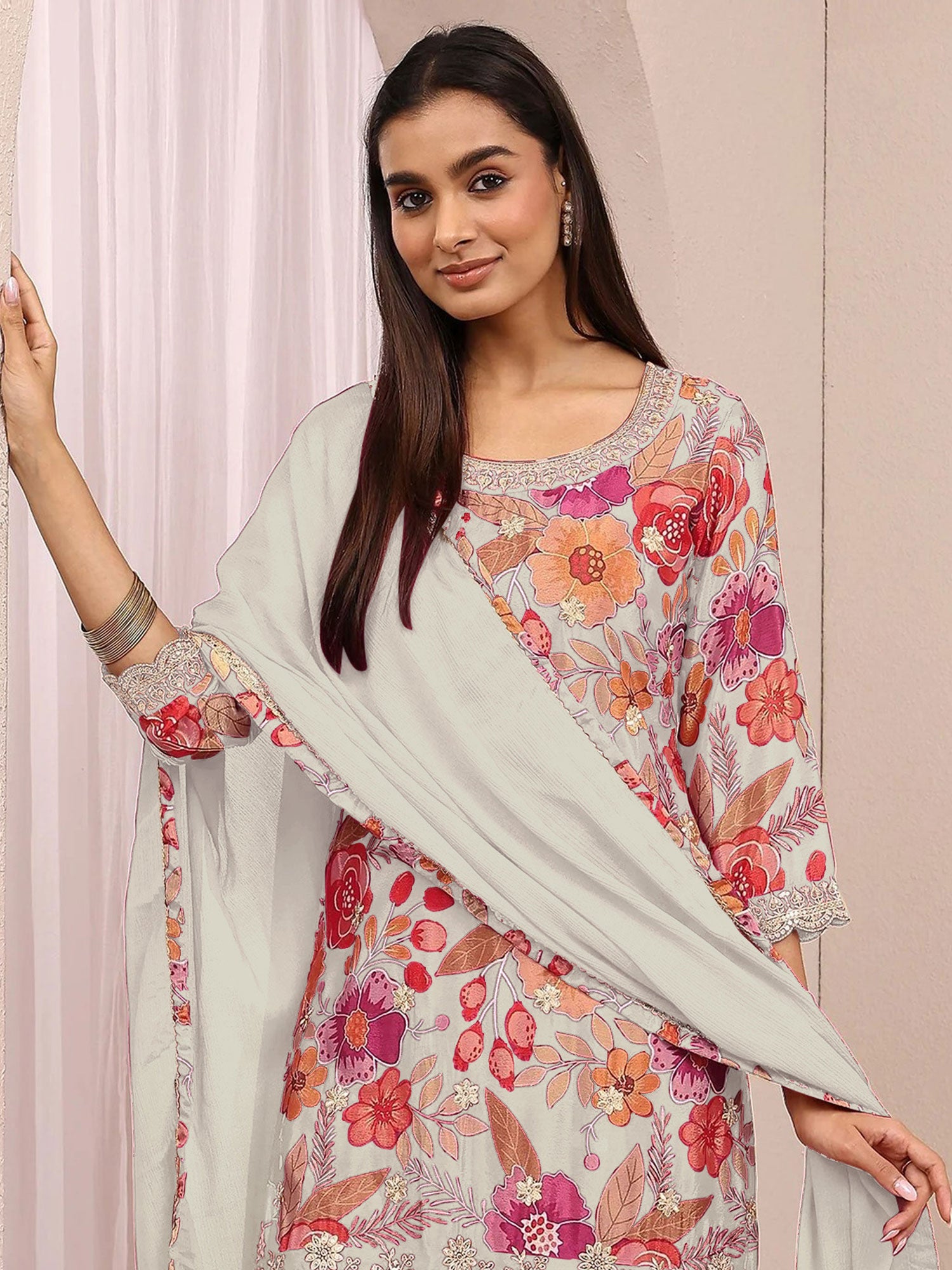 White Printed Sharara Style Salwar Suit