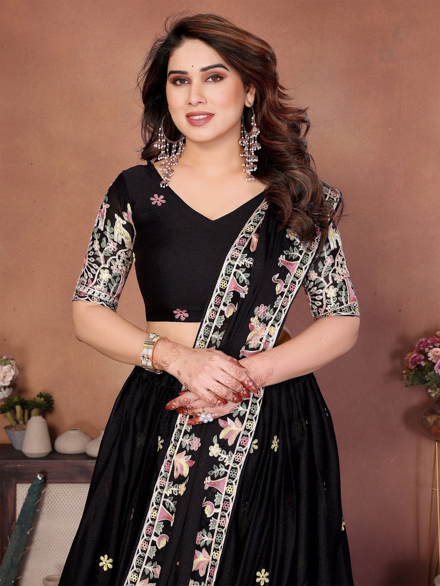 Black Bridesmaid Georgette Lehenga Choli Set