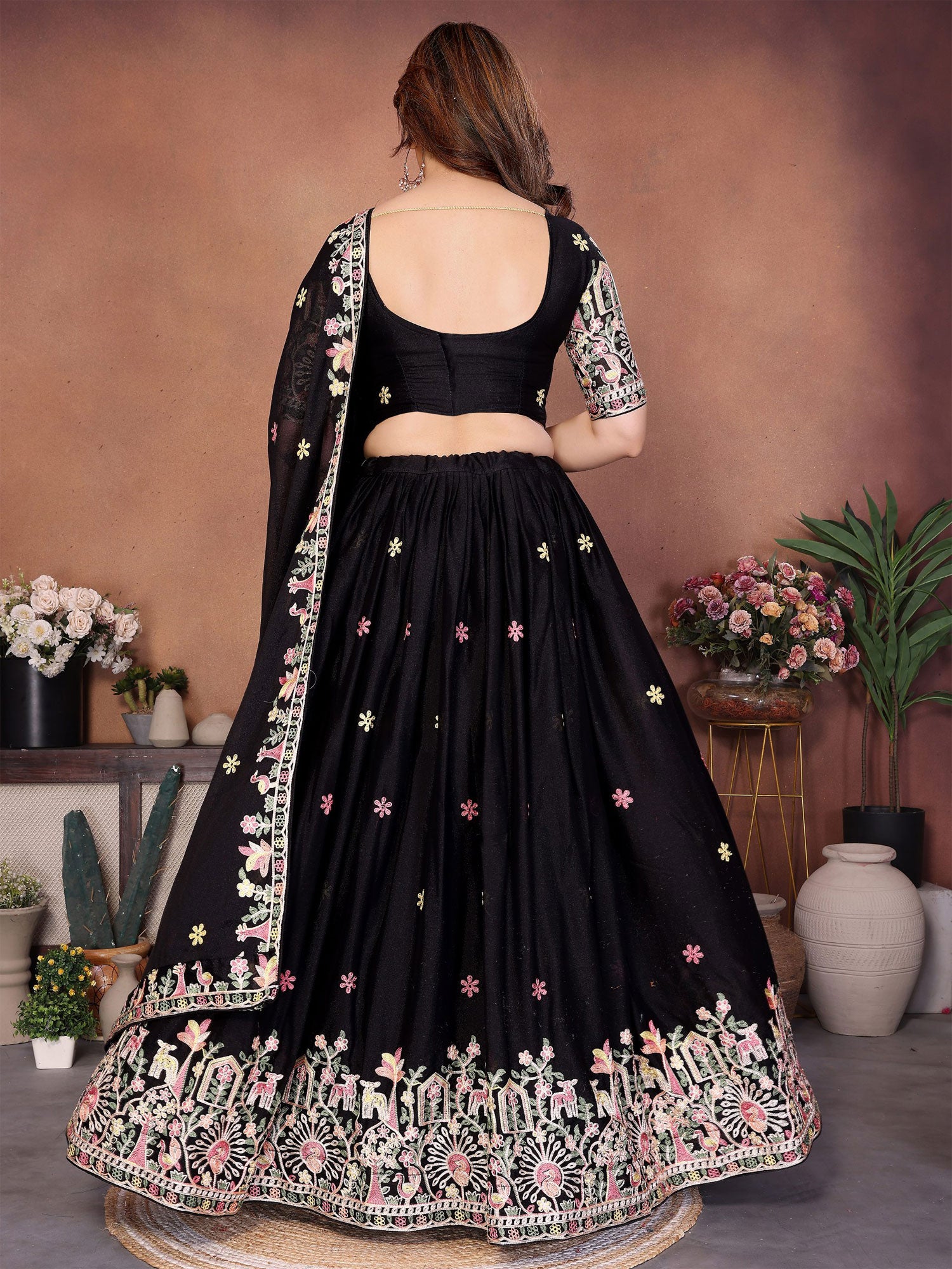 Black Bridesmaid Georgette Lehenga Choli Set