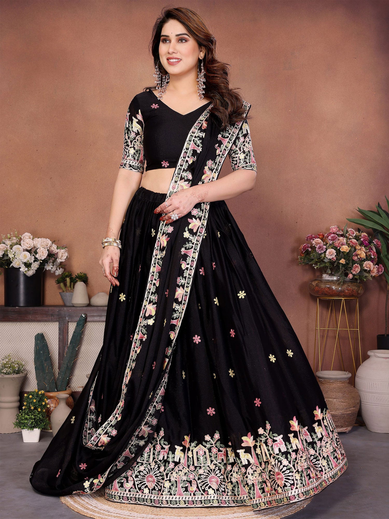 Black Bridesmaid Georgette Lehenga Choli Set