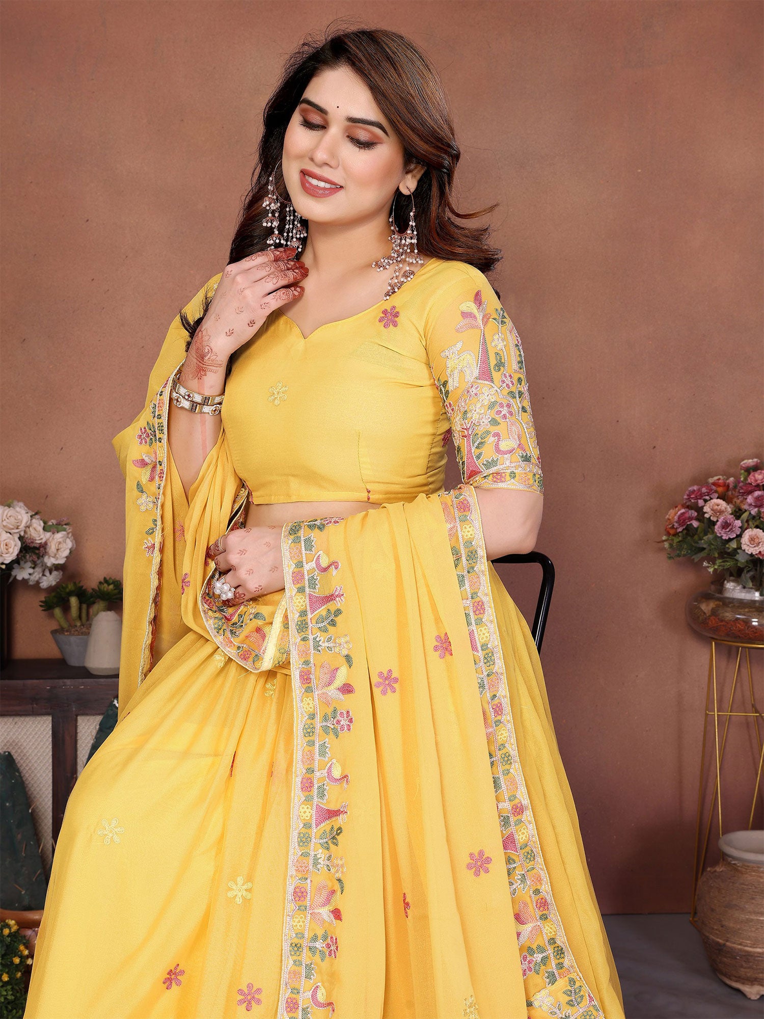Yellow Embroidered Lehenga Set In Georgette