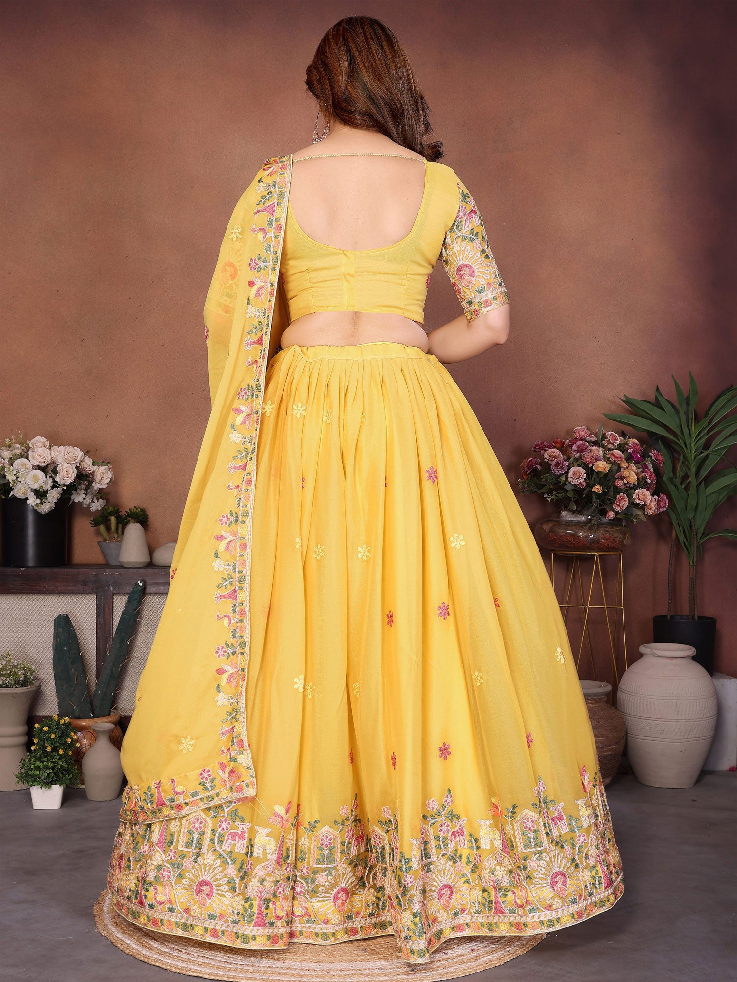 Yellow Embroidered Lehenga Set In Georgette