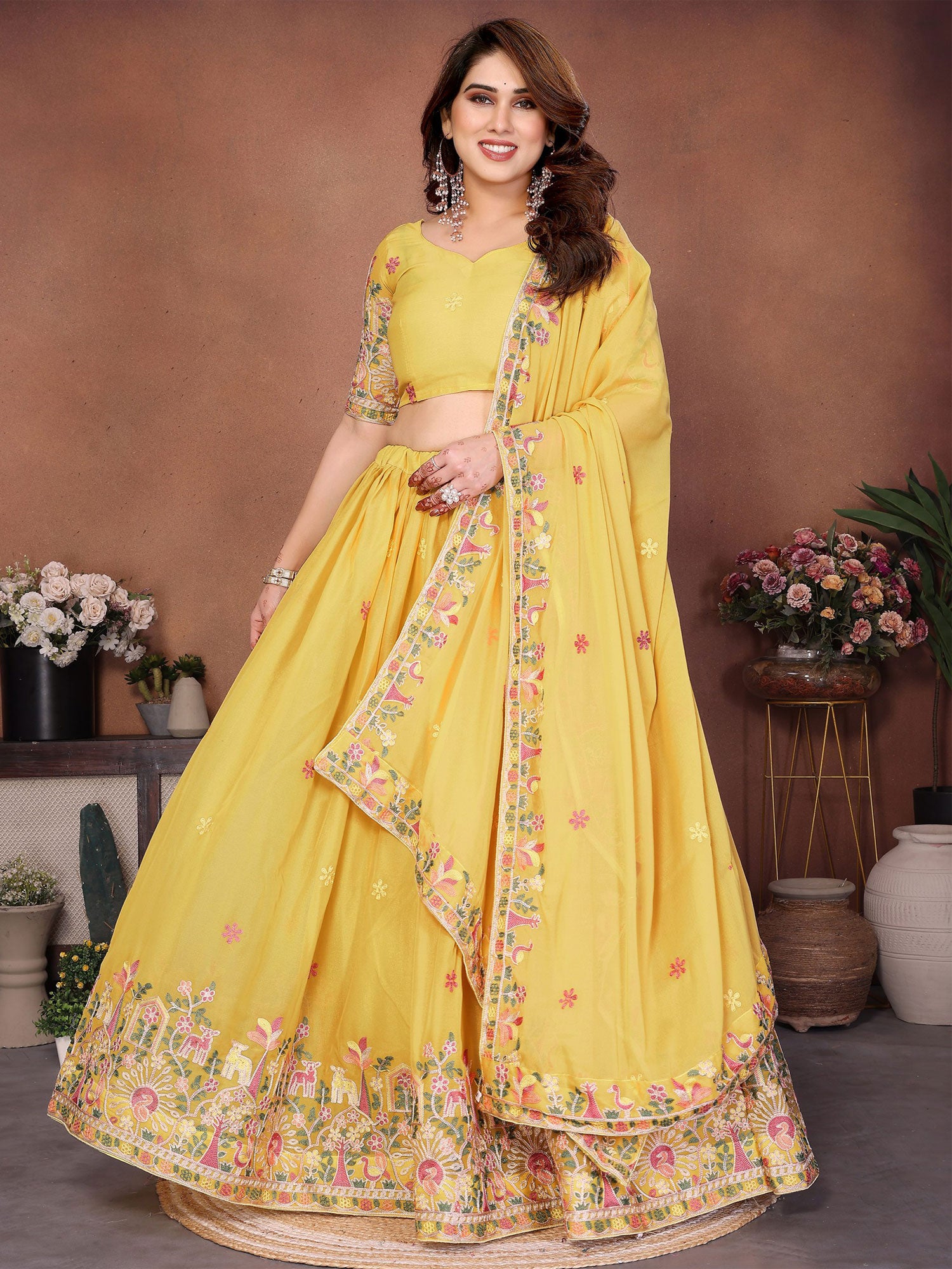 Yellow Embroidered Lehenga Set In Georgette