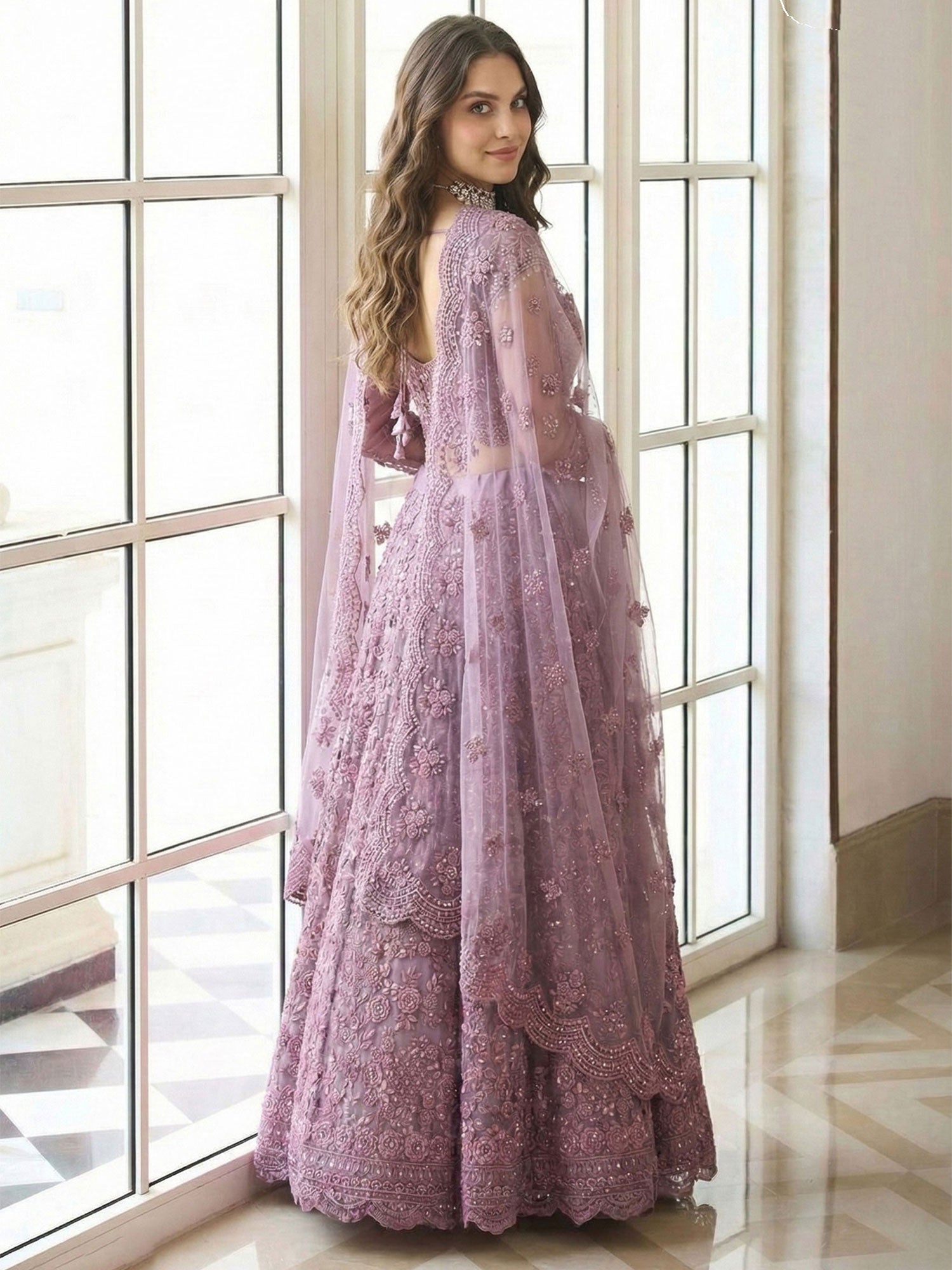 Purple Bridesmaid Lehenga Set With Dupatta