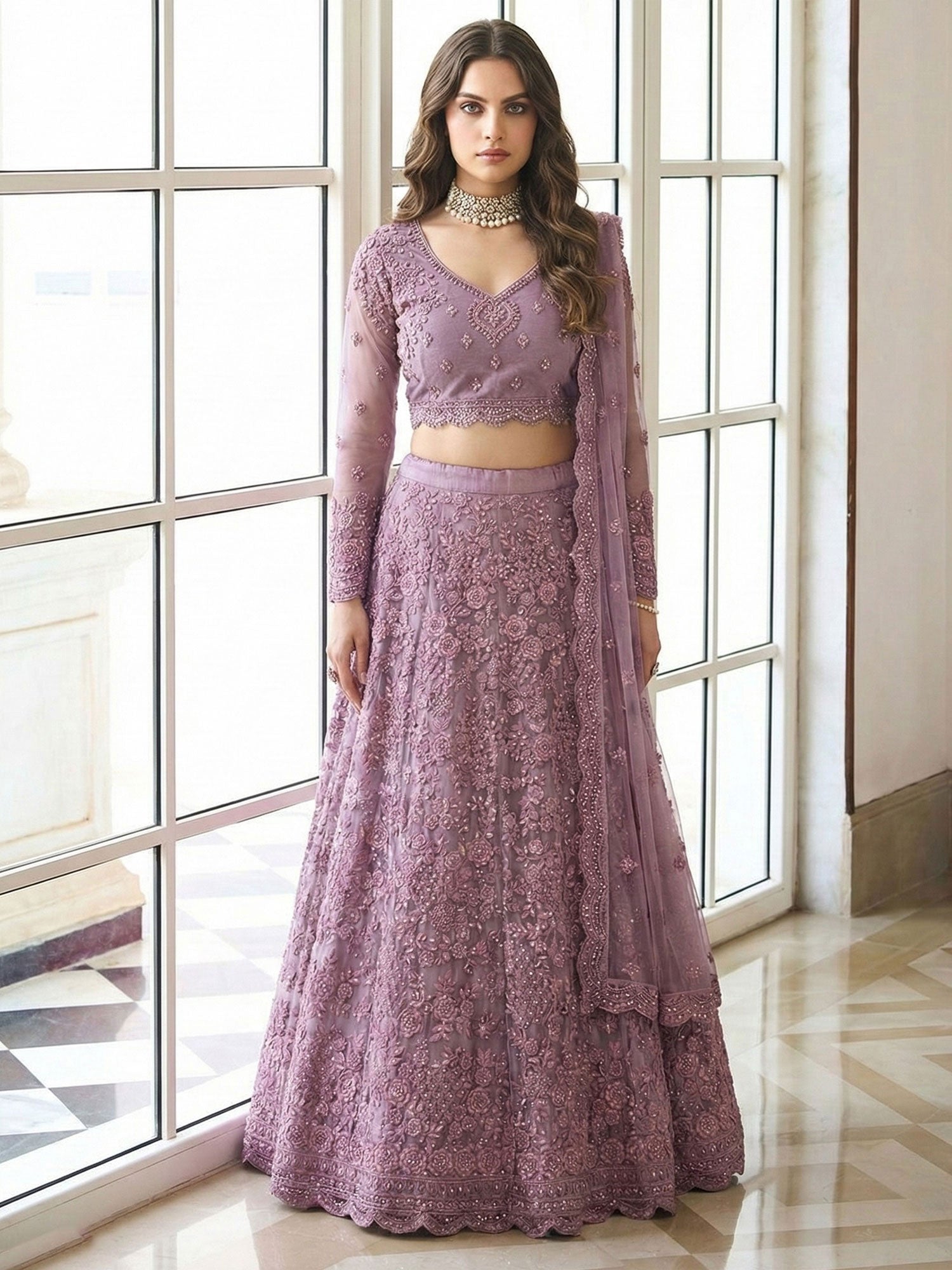 Purple Bridesmaid Lehenga Set With Dupatta
