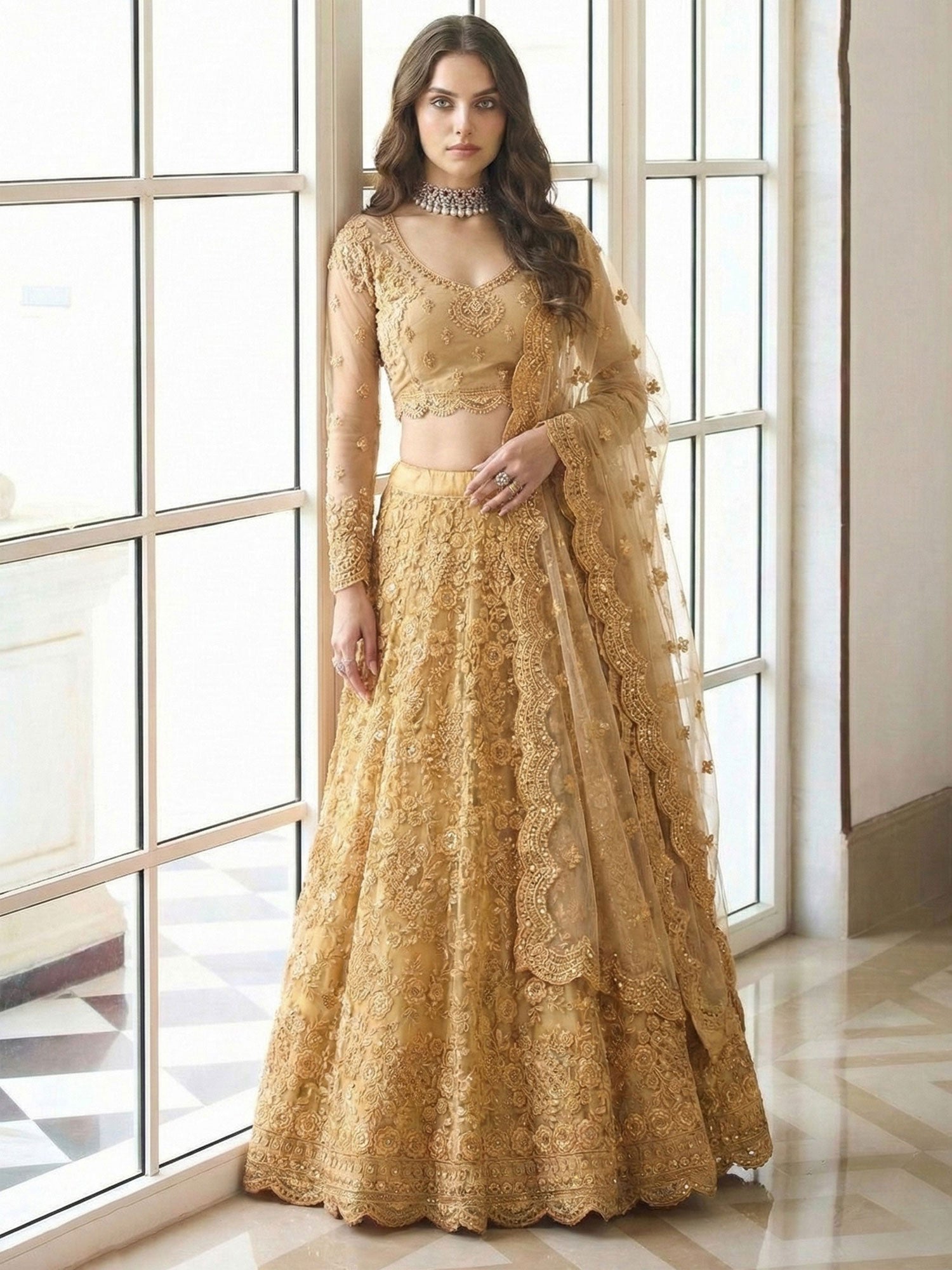 Yellow Festive Lehenga Choli In Sequins Work