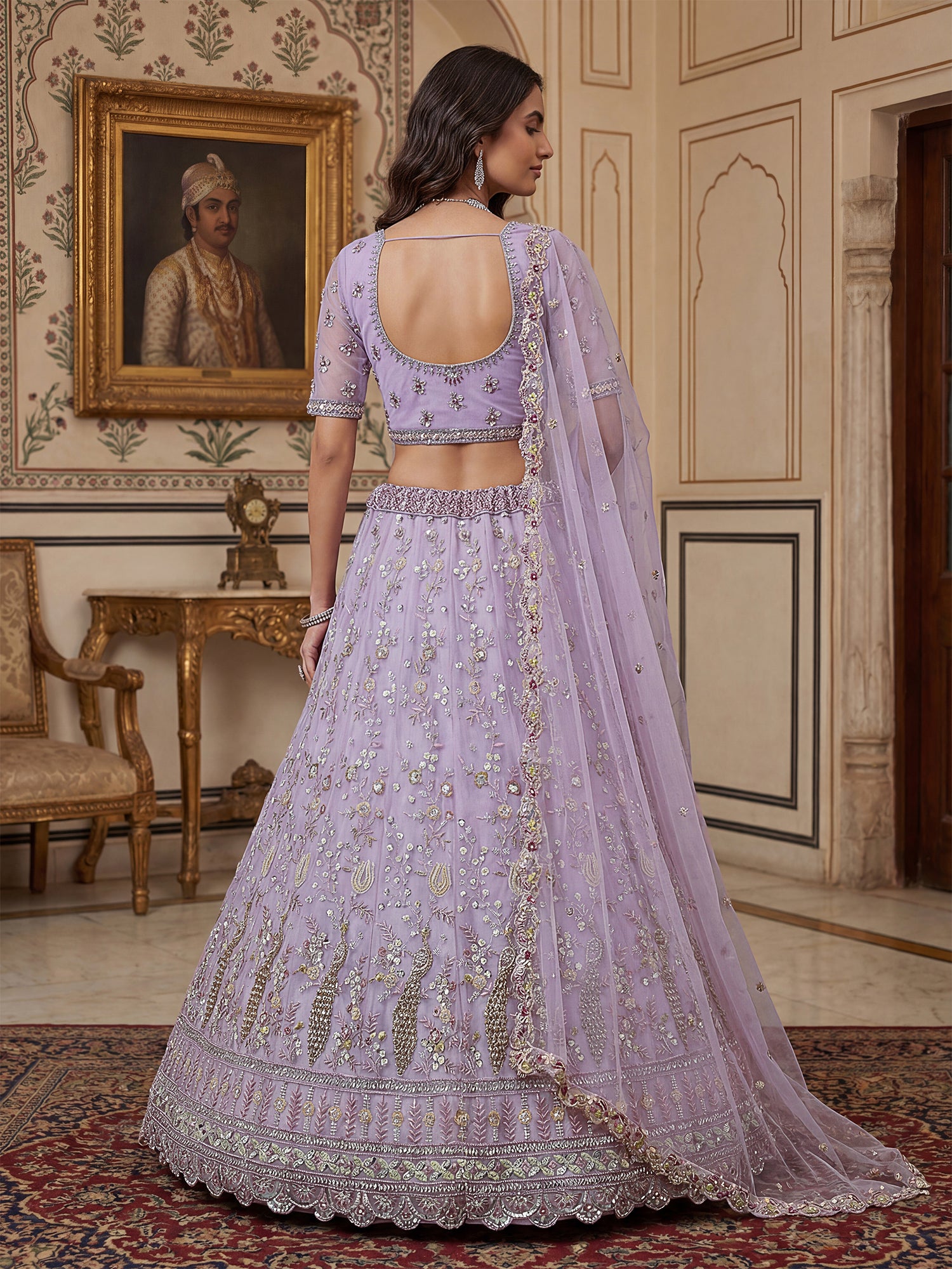 Lilac Floral Thread Work Embroidered Lehenga Set