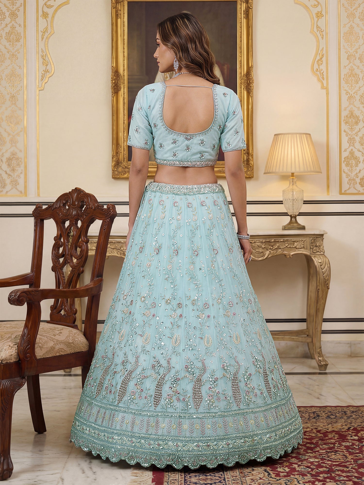 Sky Blue Bridesmaid Net Lehenga Set With Dupatta
