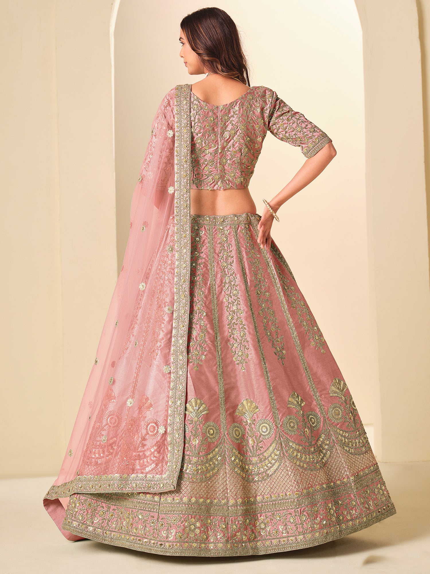 Blush Pink Floral Zari Embroidered Lehenga Set