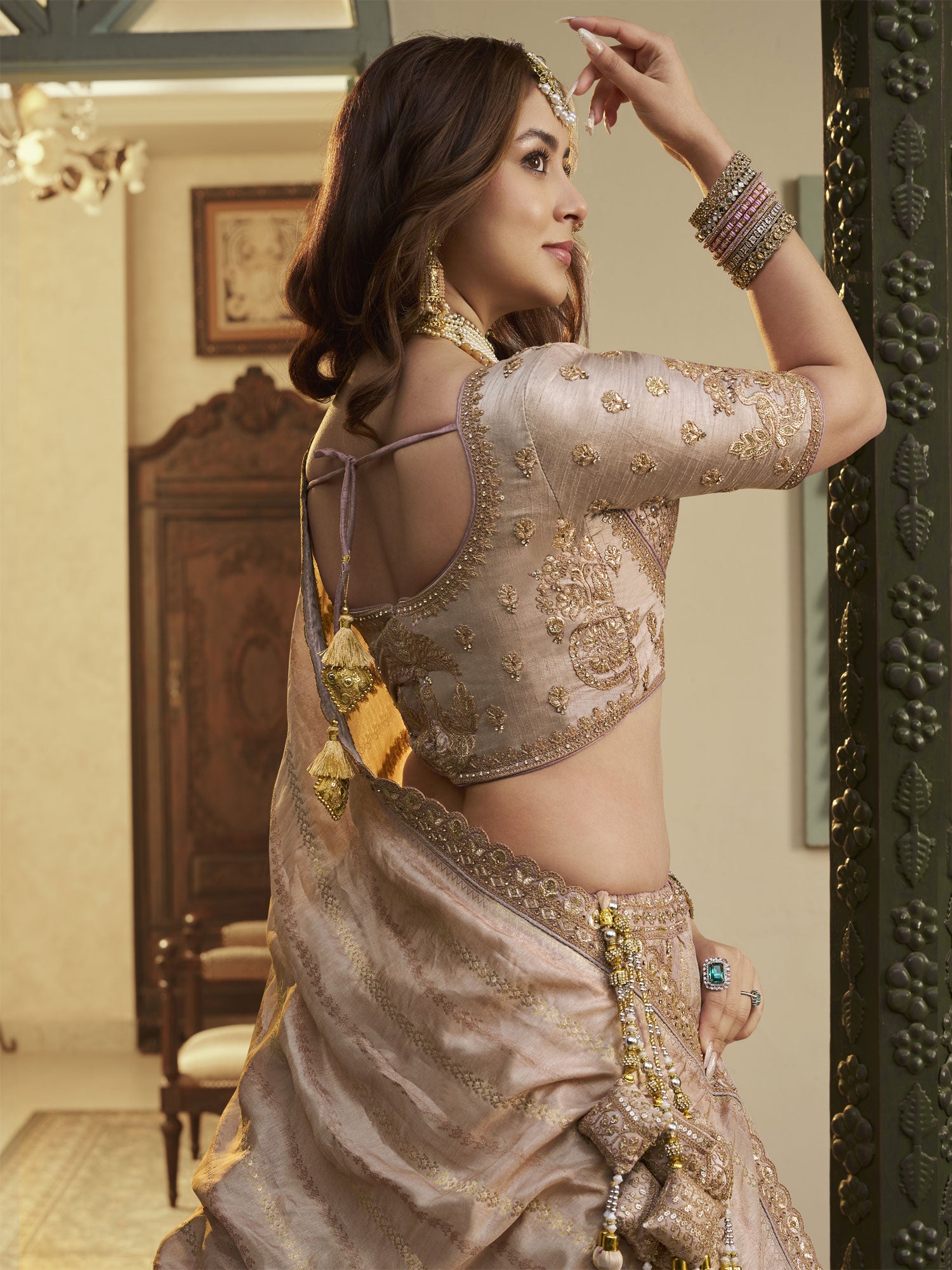Beige Traditional Lehenga Set In Zari Weaving