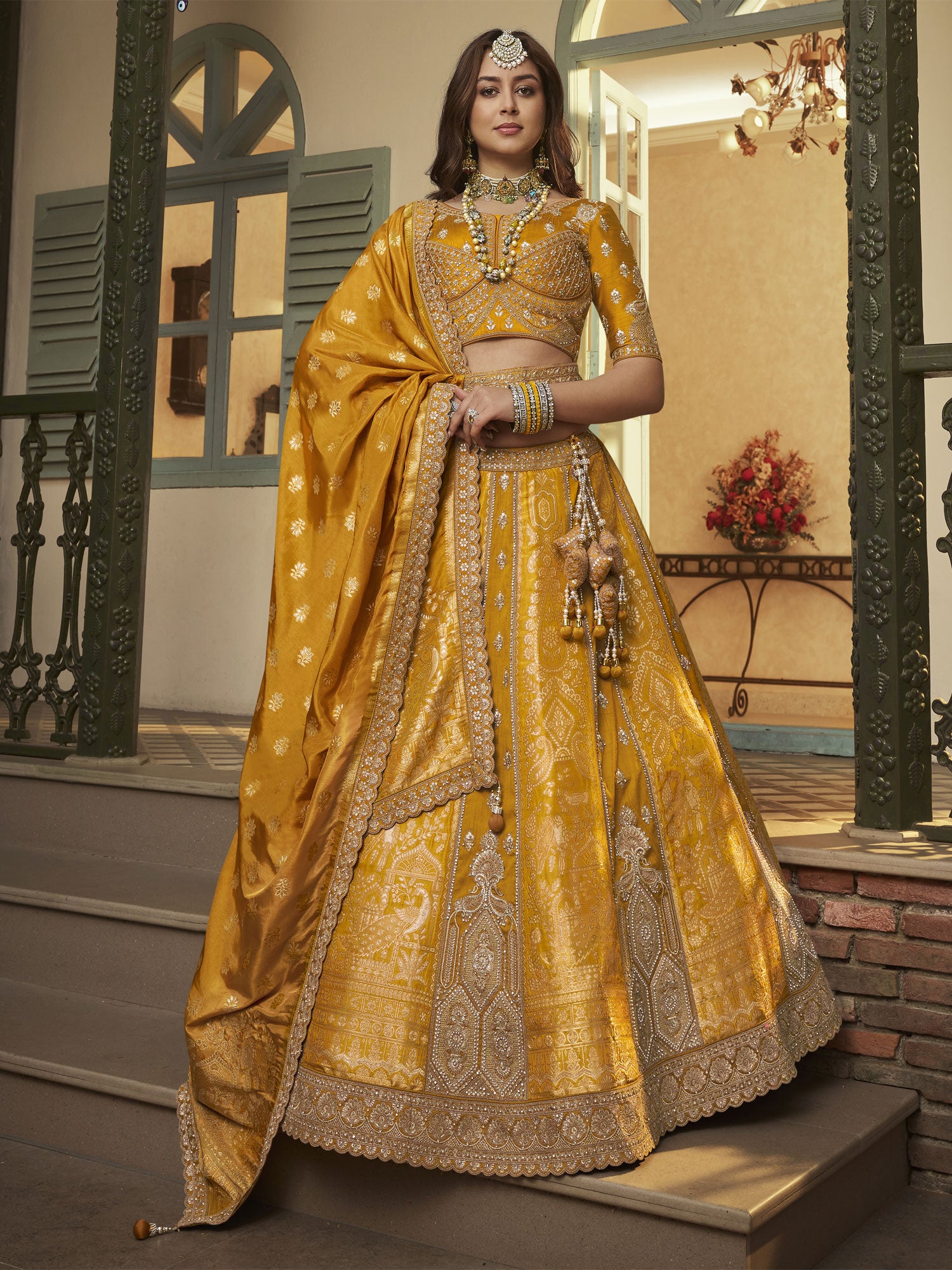 Yellow Zari Woven Work Bridal Lehenga Set