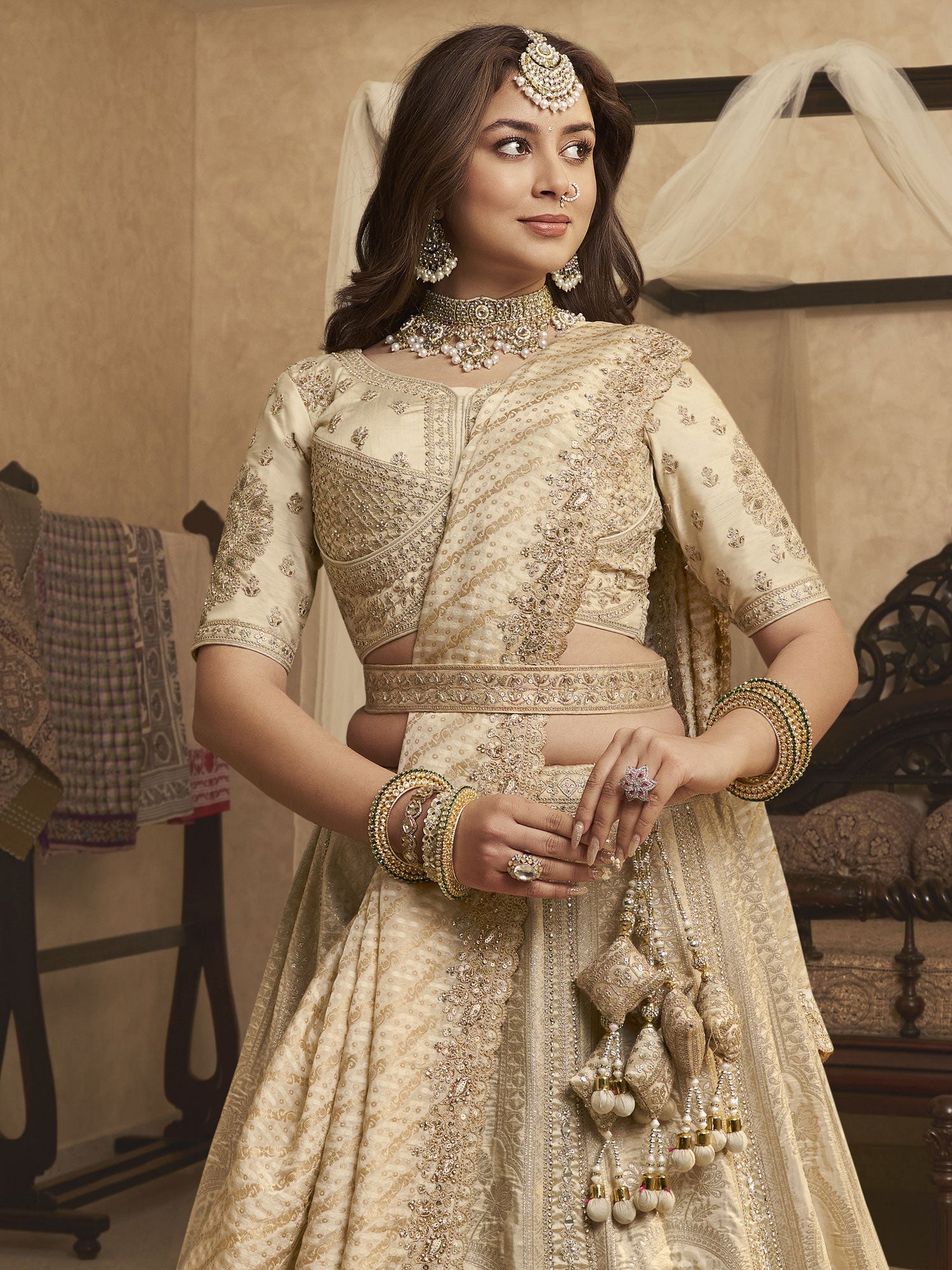 Light Beige Wedding Lehenga With Dupatta