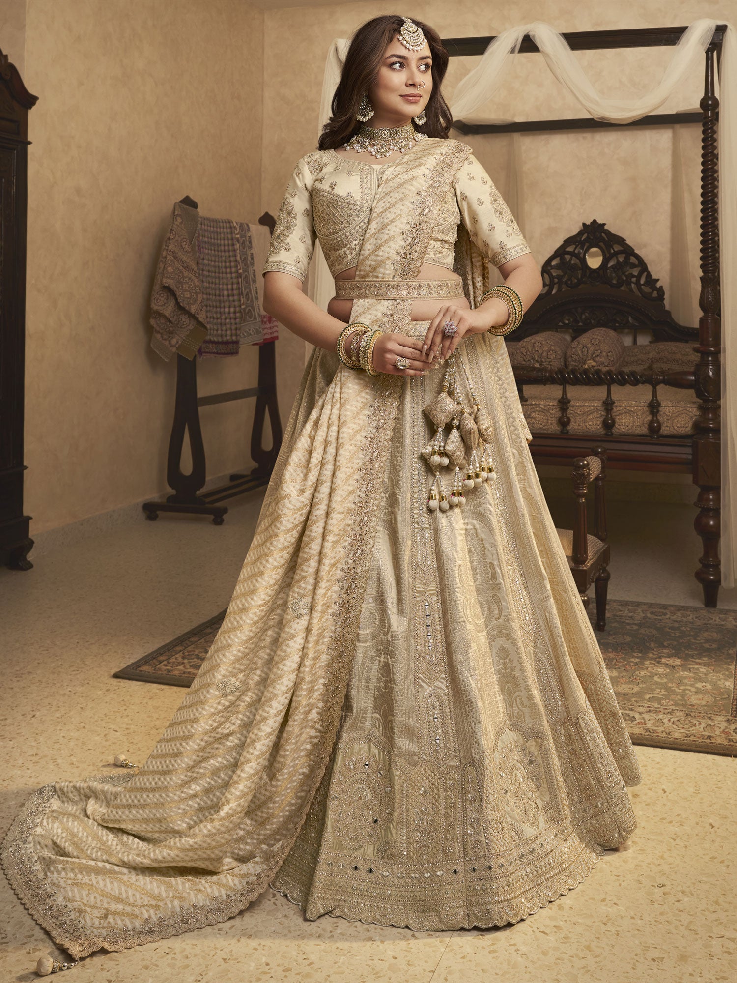 Light Beige Wedding Lehenga With Dupatta
